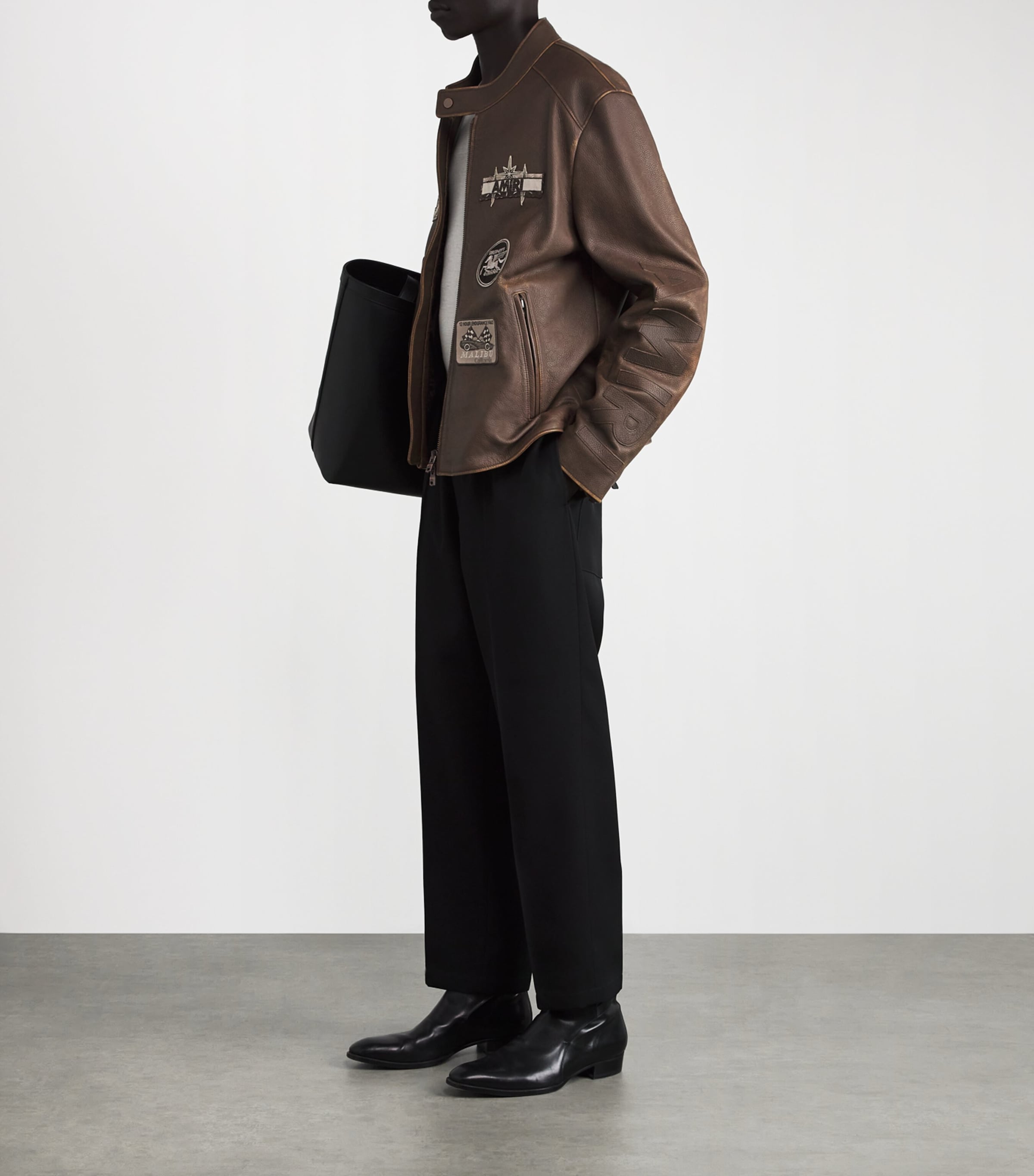 Leather Patch Racer Jacket WALNUT BROWN Image 2