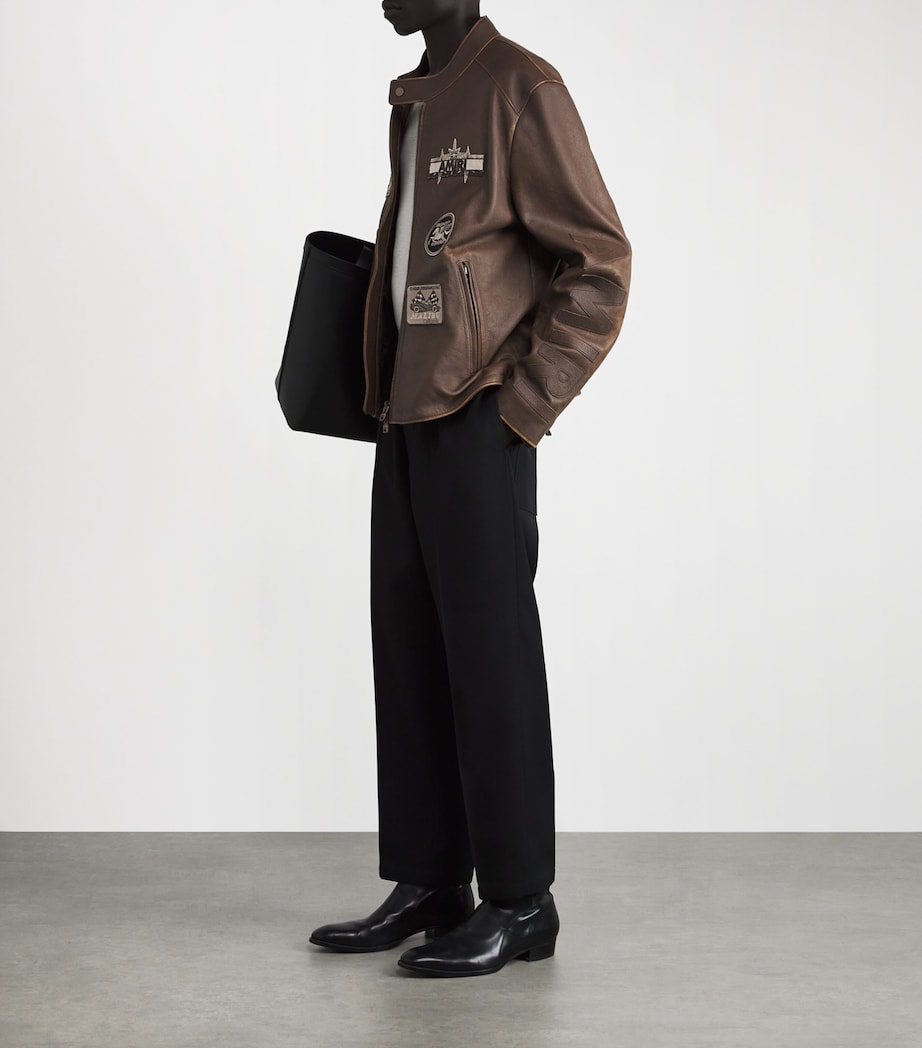 Leather Patch Racer Jacket WALNUT BROWN Image 2