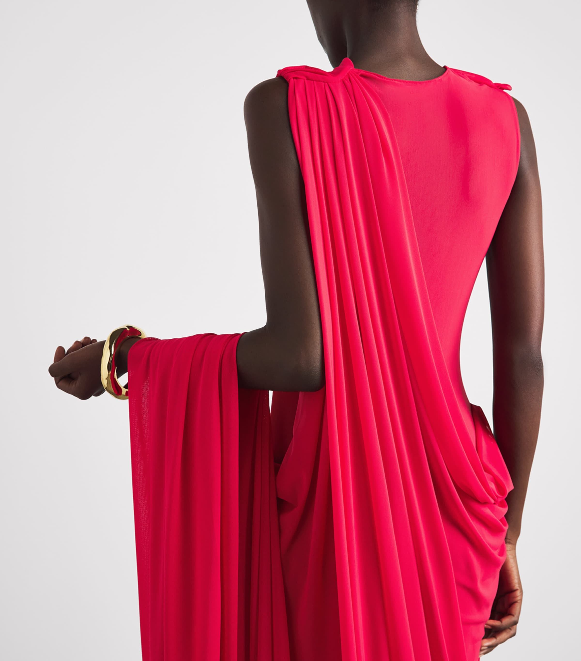 Ziyad Buainain Womens Mesh Ruched Gown Red Image 5