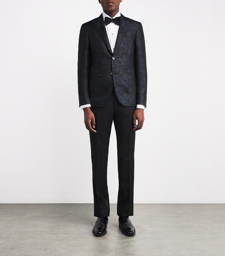 Corneliani Mens Silk Jacquard Blazer Black Image 2