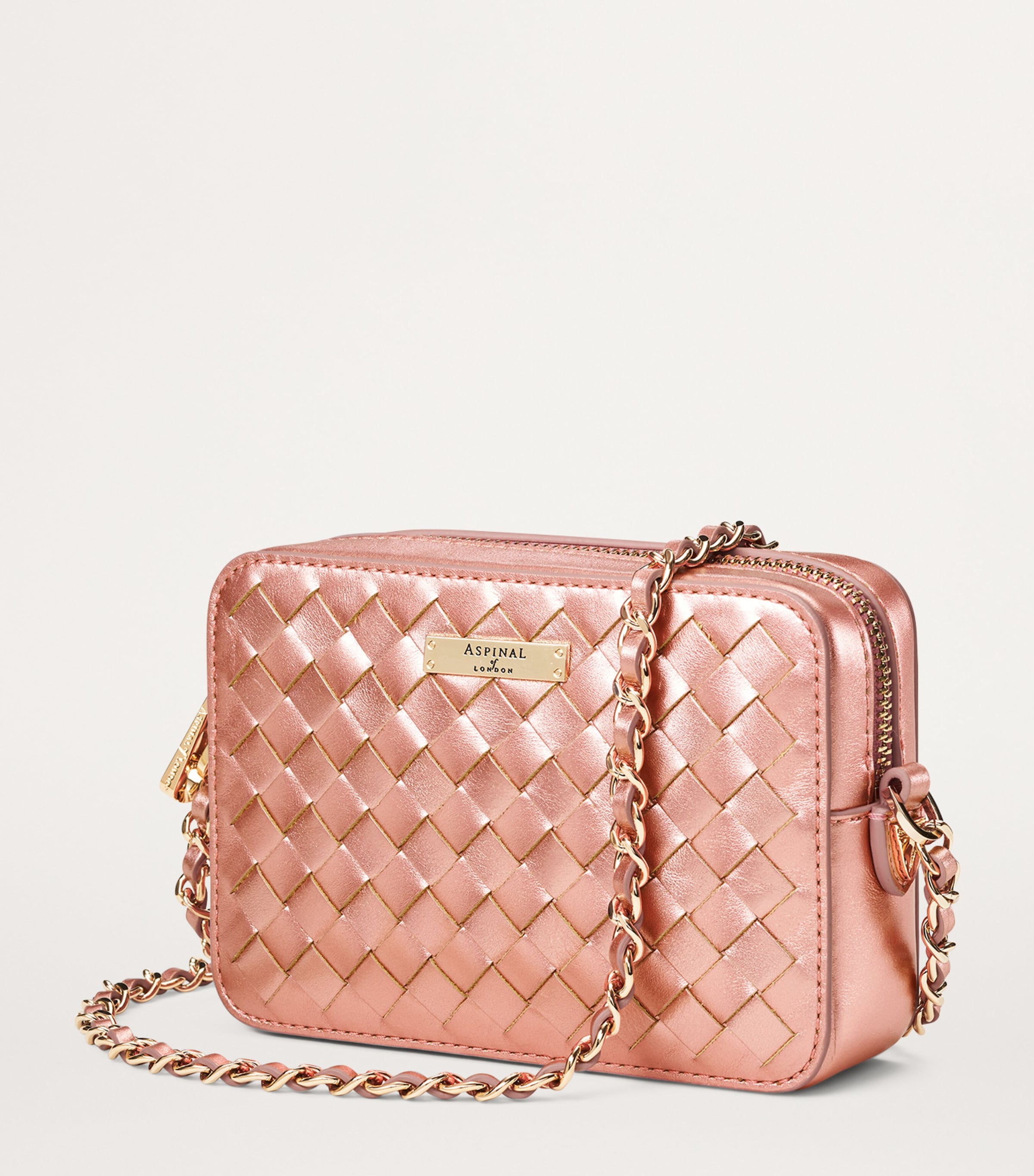 【ASPINAL OF LONDON】Milly Bag レザー編みチェーンストラップ Aspinal Of London Leather Woven Milly Cross-Body Bag