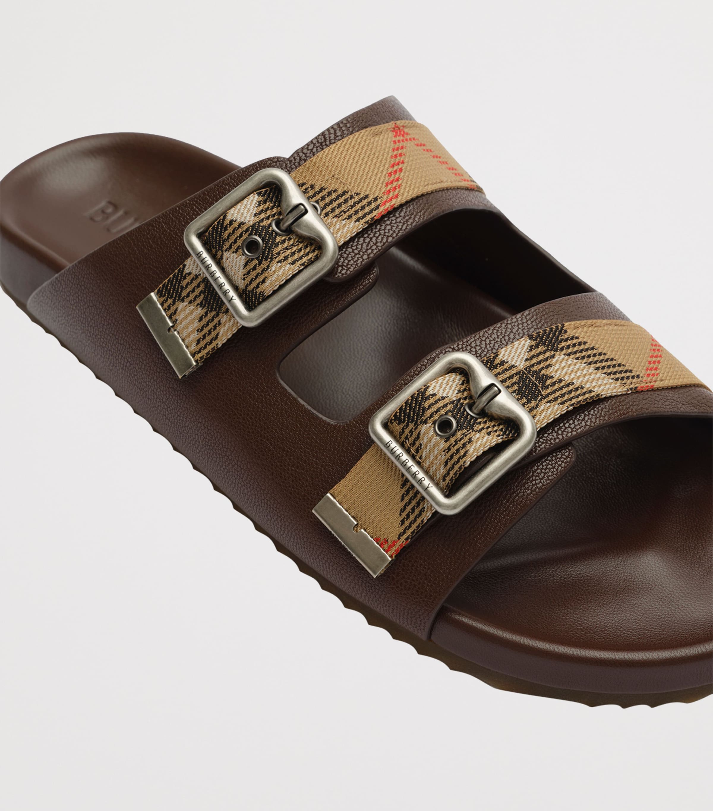Burberry Leather Check Urchin Slides Mid Brown Image 6