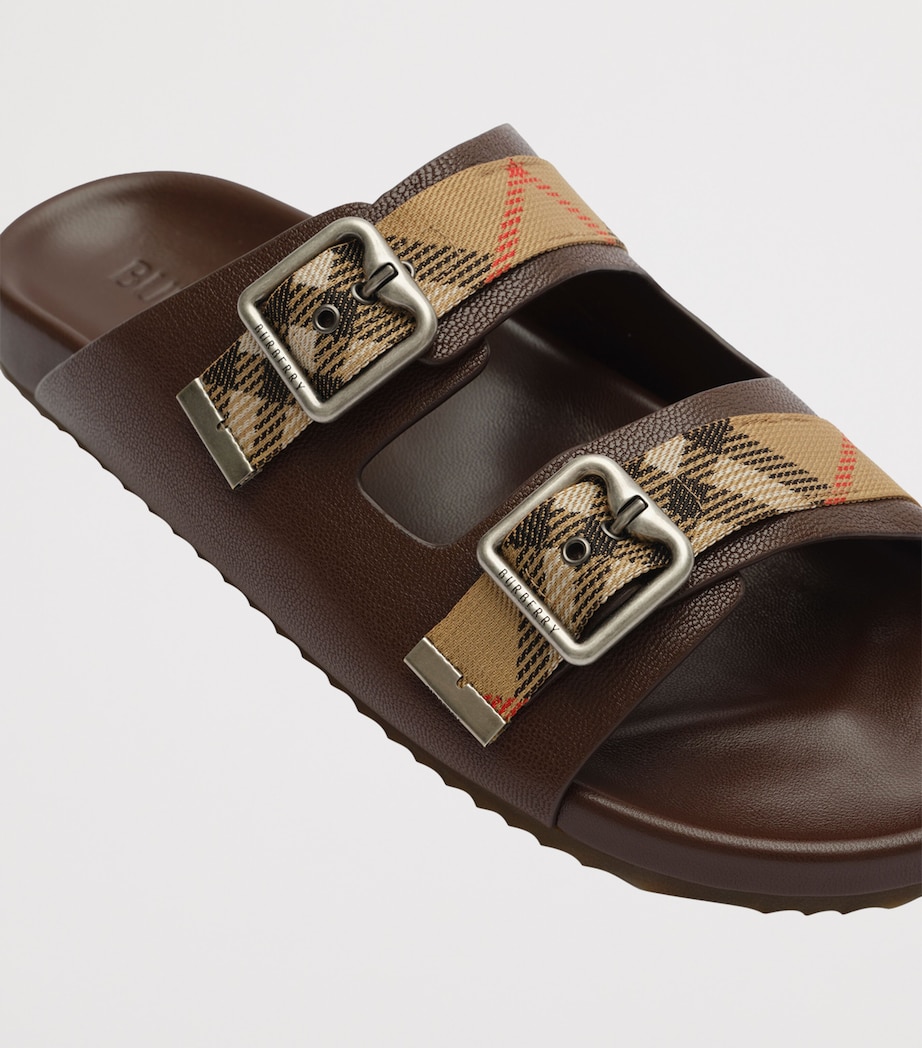 Burberry Leather Check Urchin Slides Mid Brown Image 6