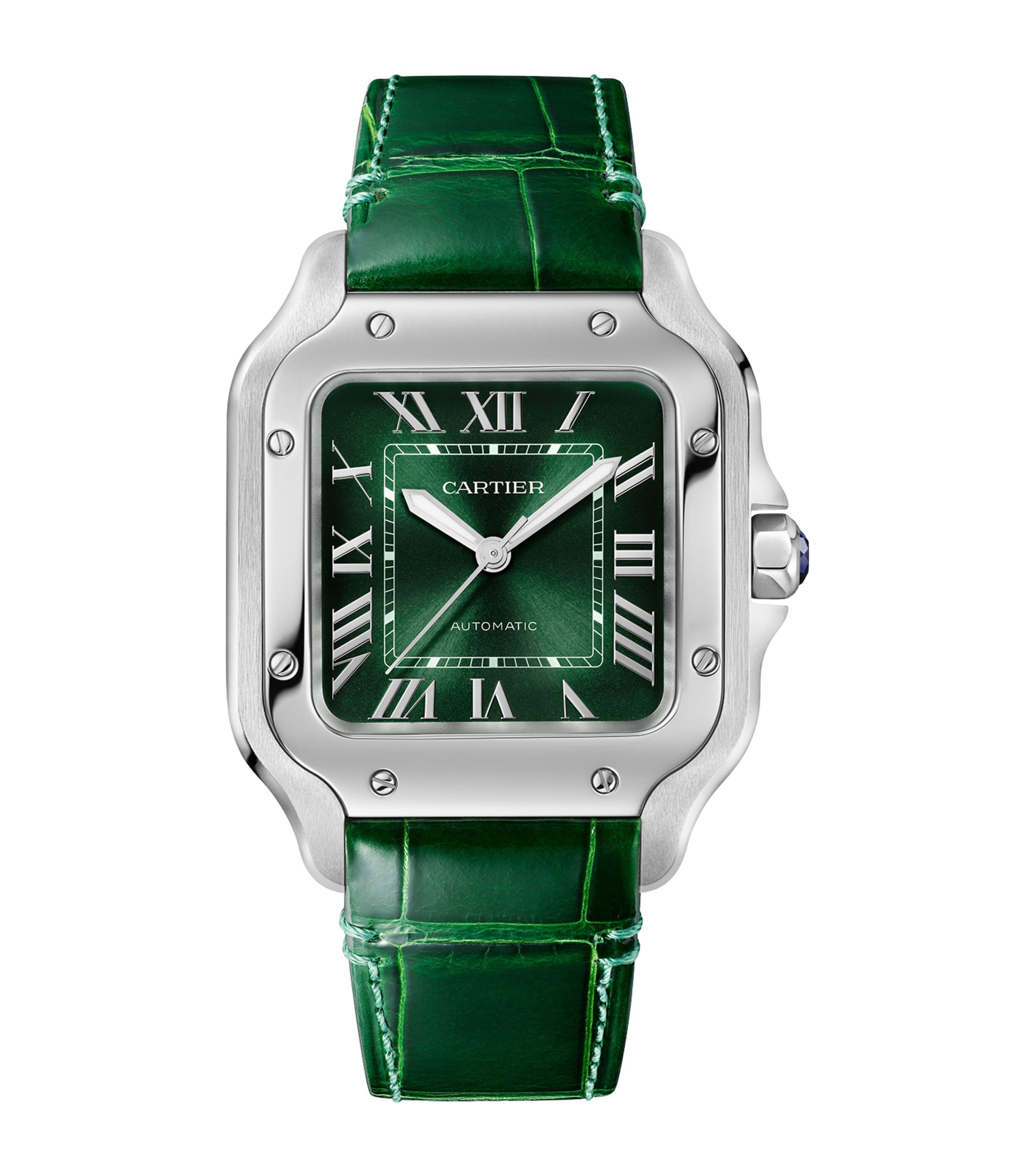 Steel Santos de Cartier Watch 39.8mm GREEN Image 2