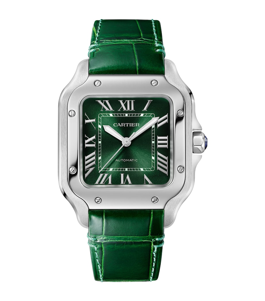 Steel Santos de Cartier Watch 39.8mm GREEN Image 2