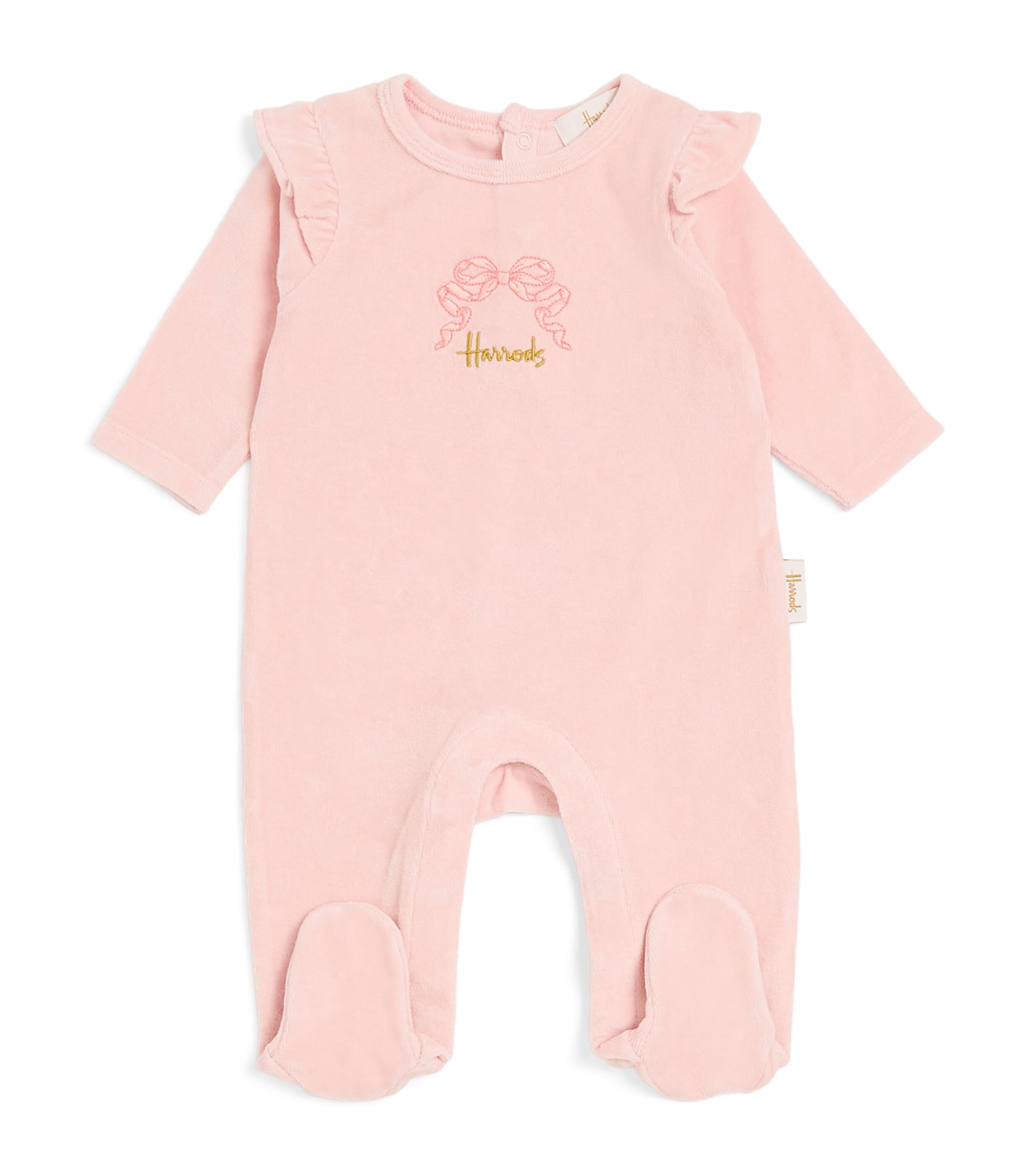 Harrods Velour Bow-embroidered All-in-one In Pink