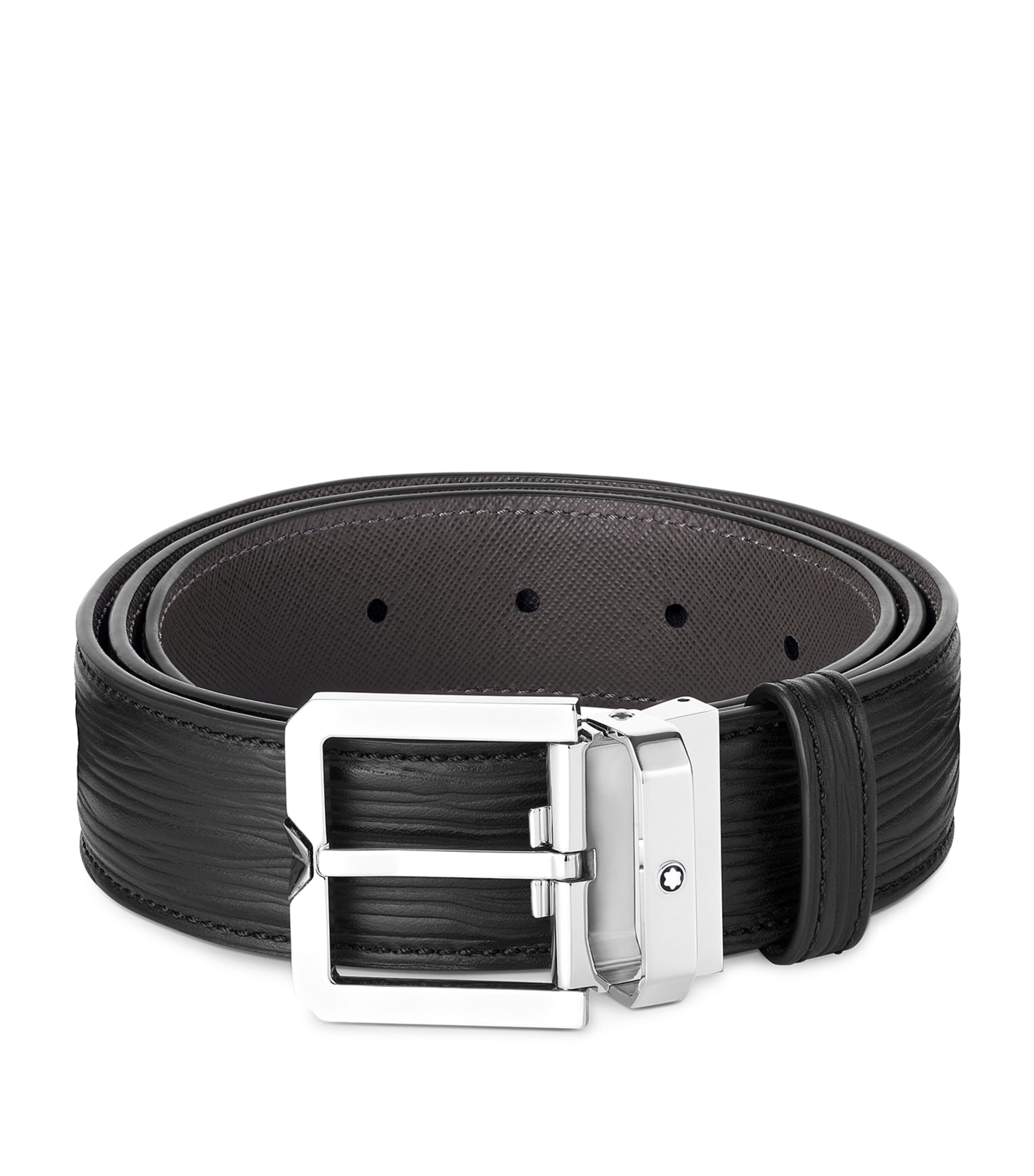 Shop Montblanc Calfskin Textured Belt In Black