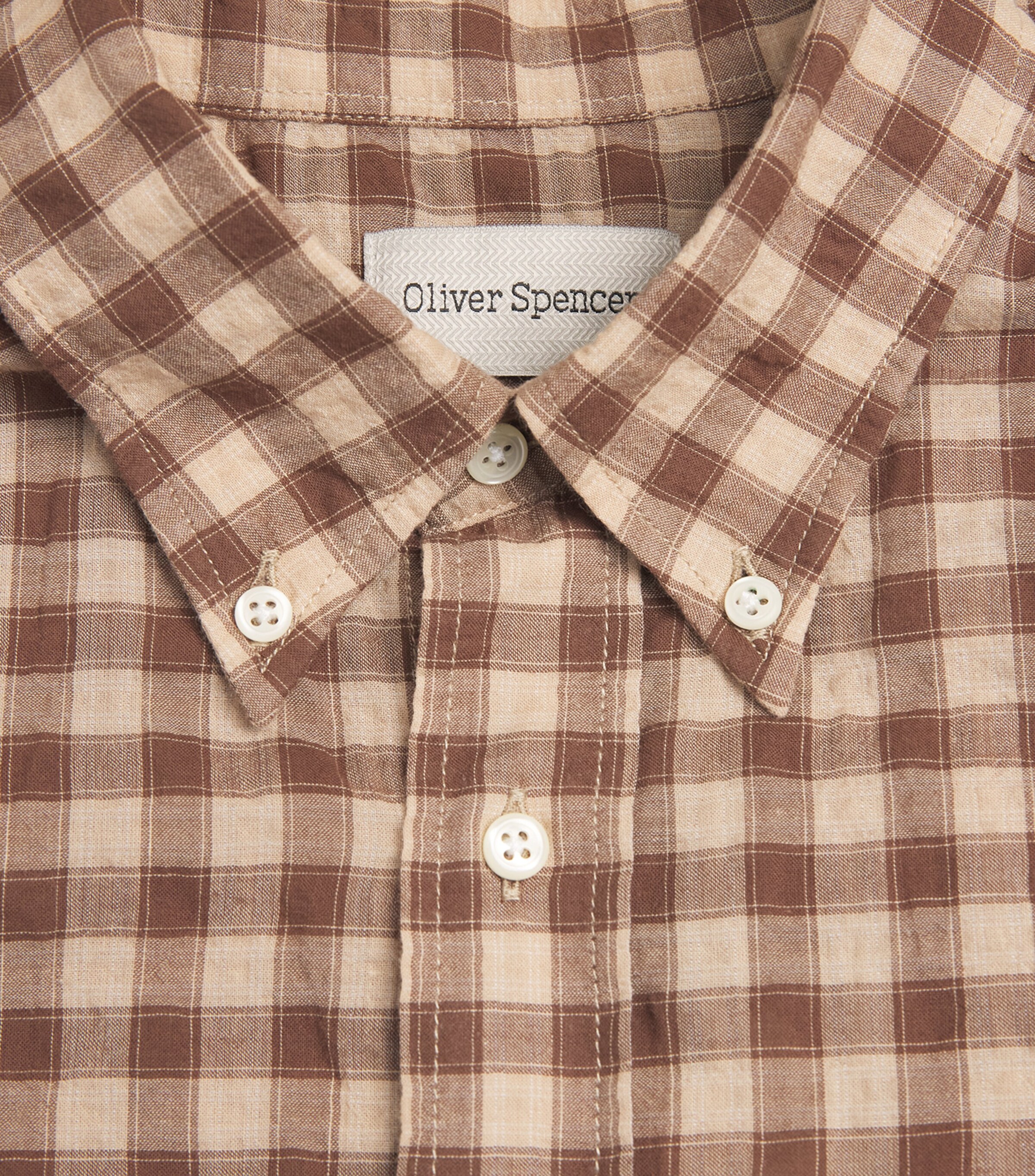 Oliver Spencer Mens Check Brook Shirt Brown Image 6