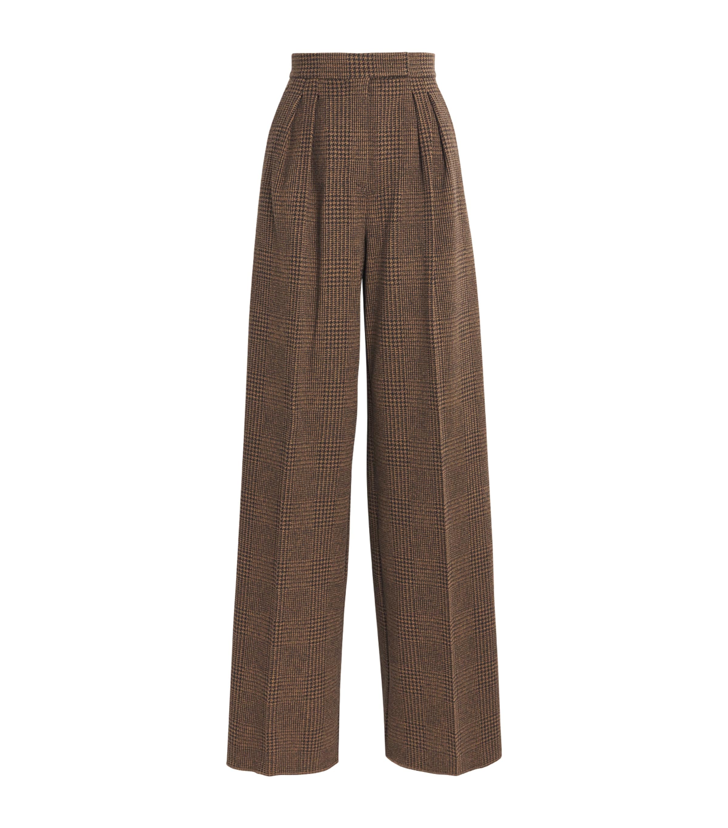 Max Mara Wool-cotton Houndstooth Trousers In Brown