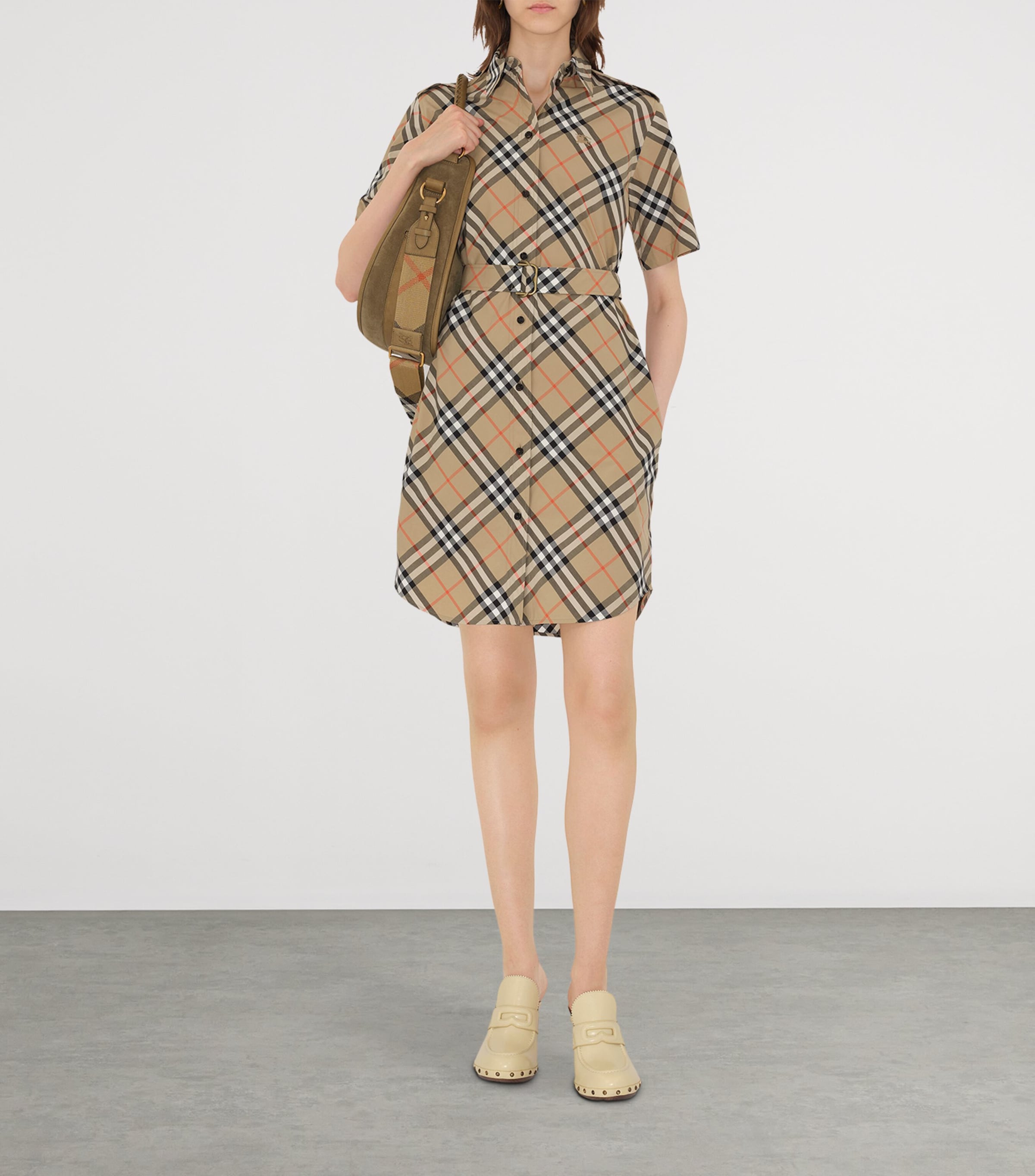 Cotton Check Mini Shirt Dress SAND IP CHECK Image 2