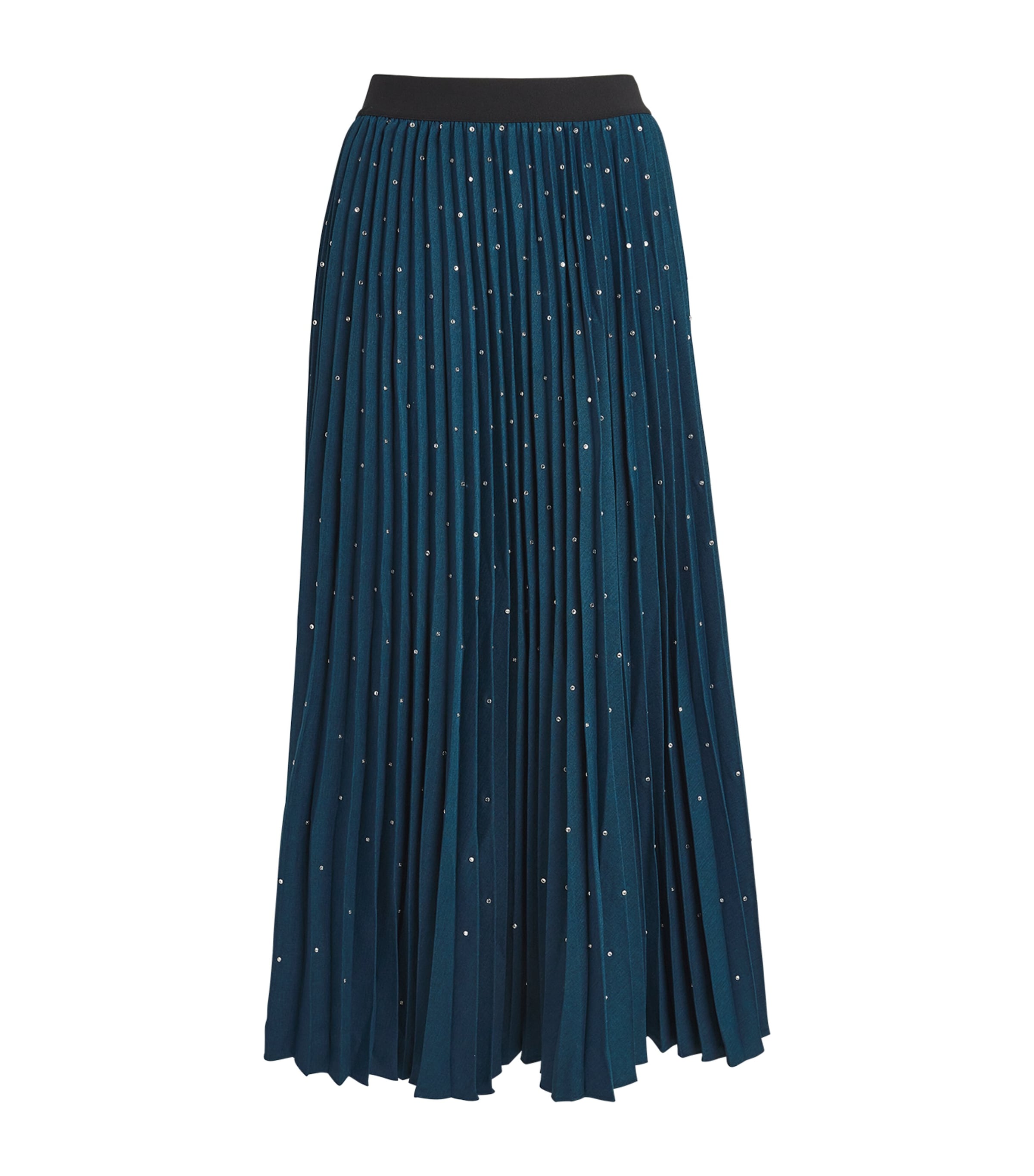 Maje Rhinestone Pleated Midi Skirt In Blue