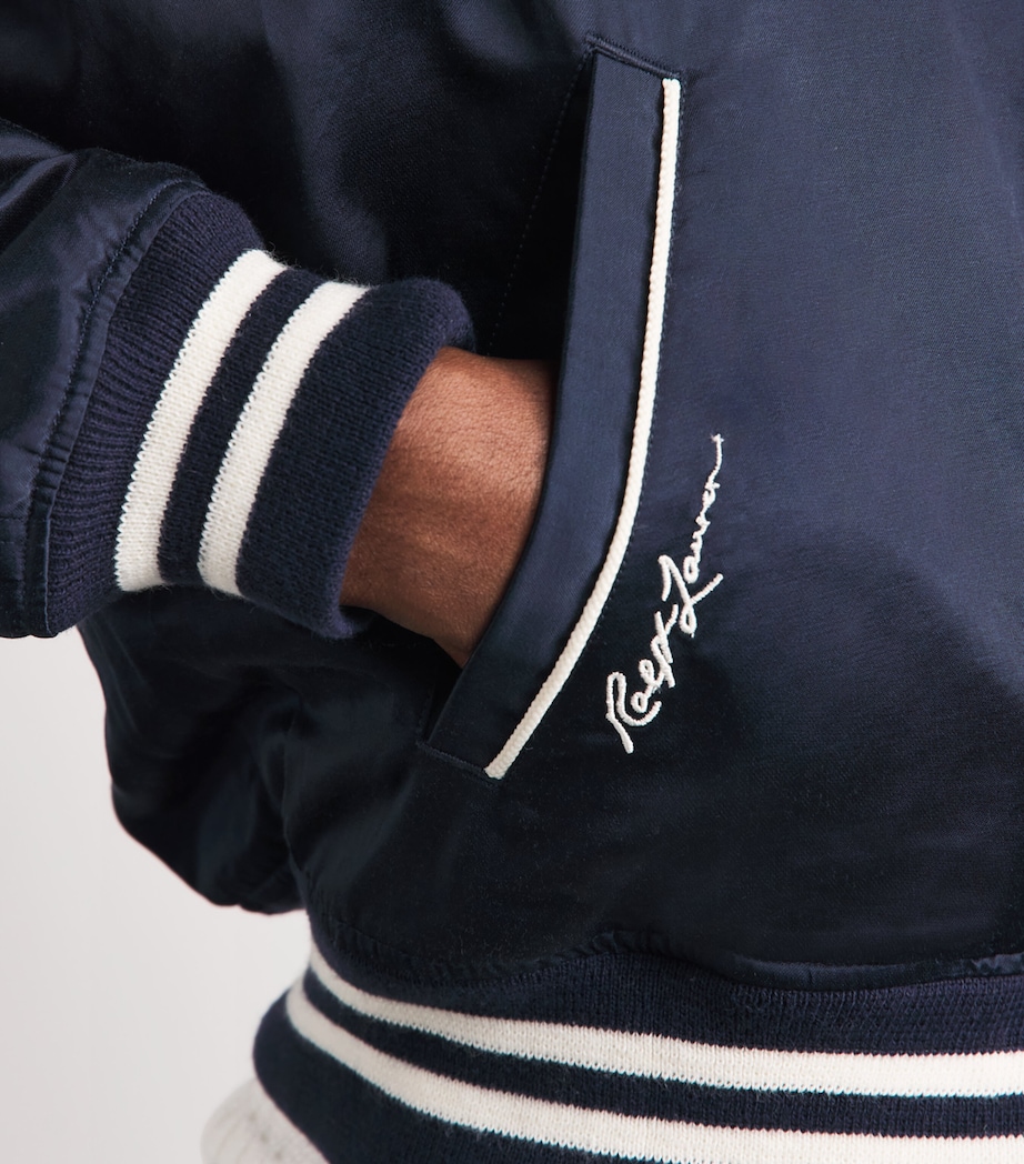 Polo Ralph Lauren Mens Satin Yankees Bomber Jacket Aviator Navy Image 3