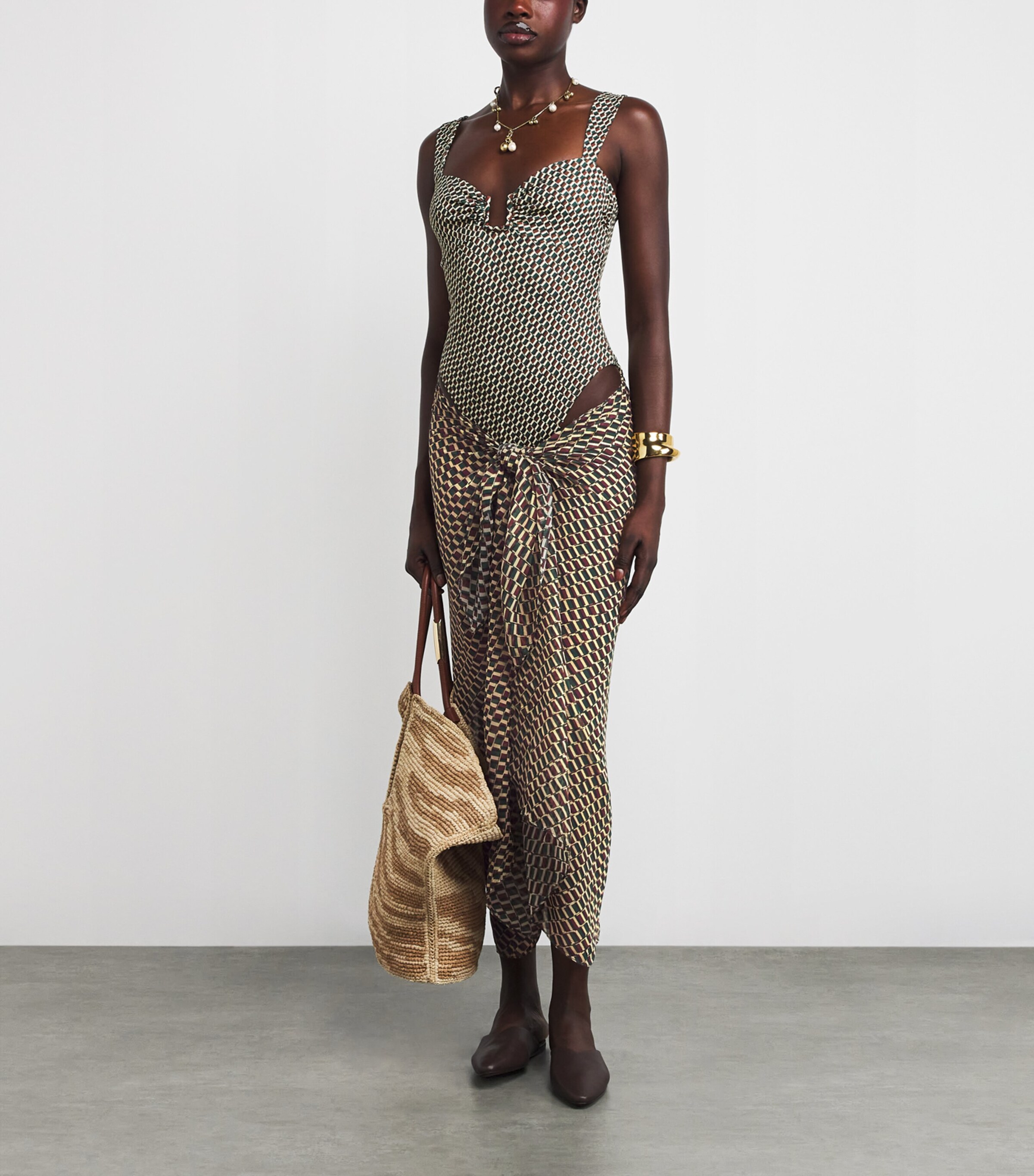 Geometric Print Santorini Sarong IVY GREEN GEO PRINT Image 2