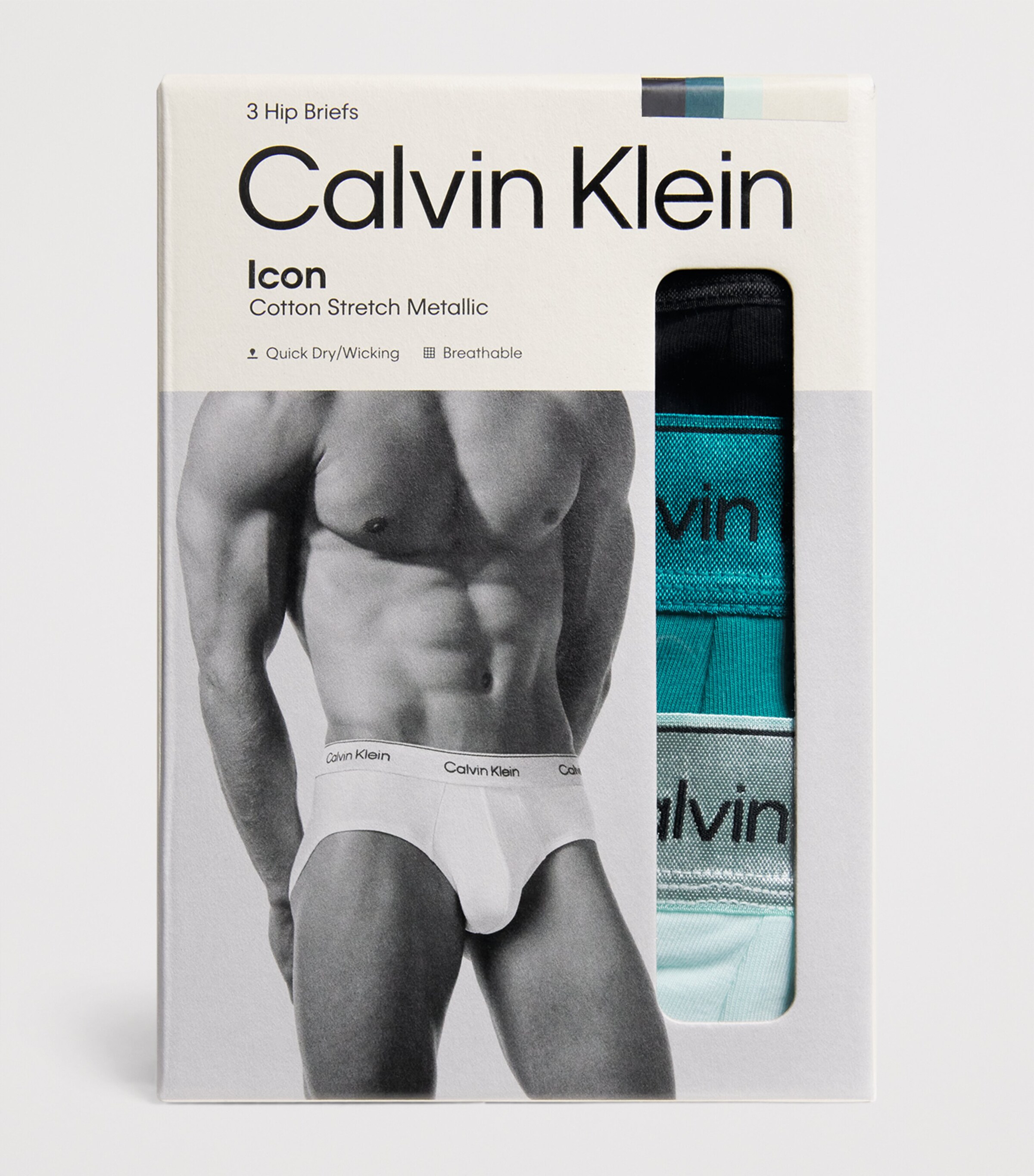 Calvin Klein Mens Stretch-Cotton Icon Star Hip Briefs (Pack of 3) Black/turq/mist Image 4