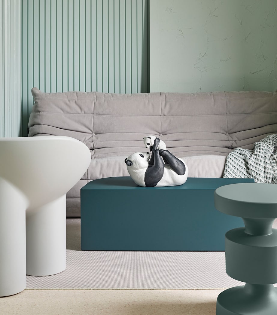 Porcelain Panda and Baby Sculpture BLACK & WHITE Image 2