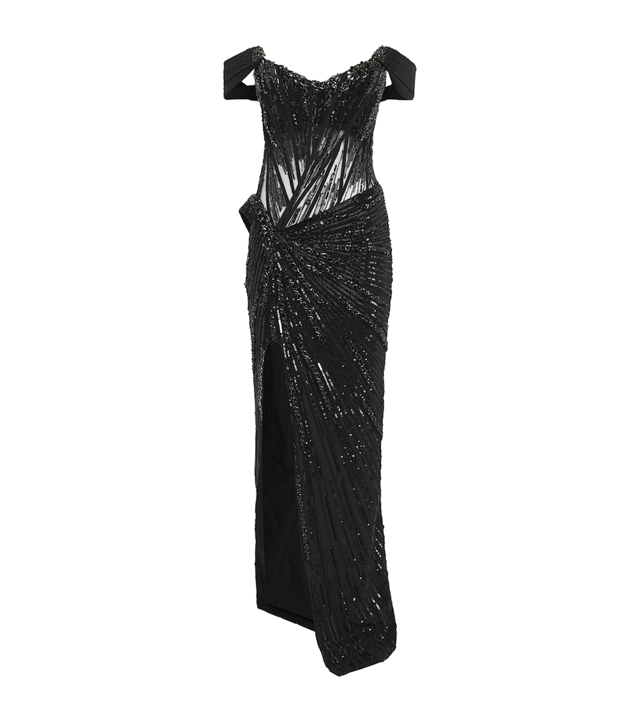 Gaurav Gupta Womens Off-The-Shoulder Obsidian Crest Gown Black Image 1