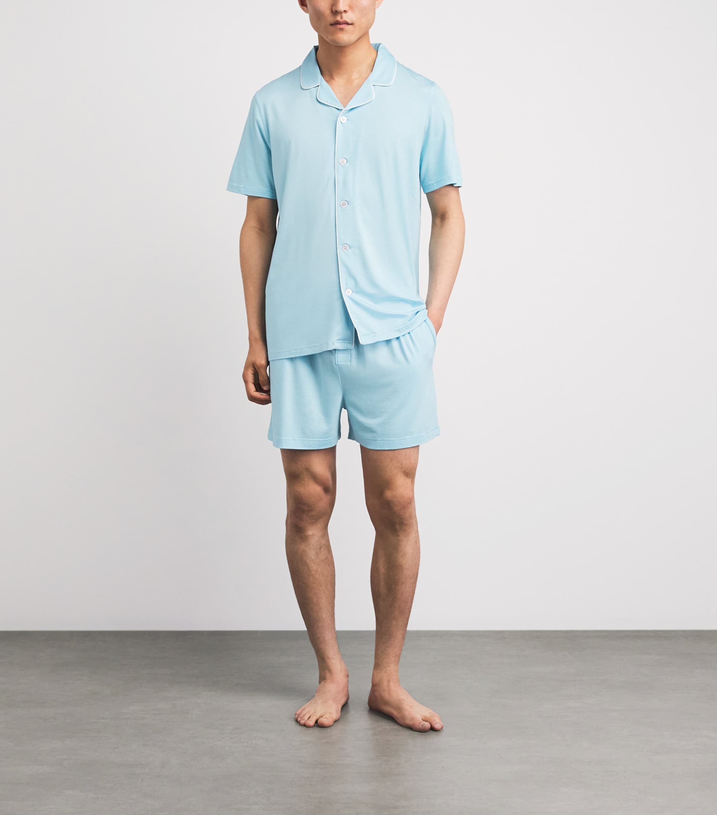 Derek Rose Mens Modal-Blend Short Basel Pyjama Set Blu Image 2