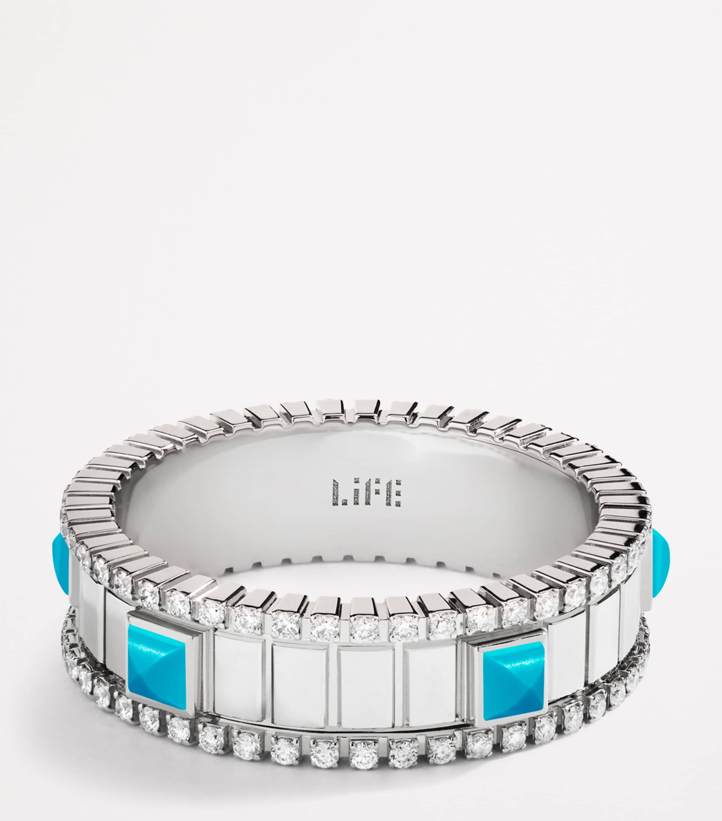 White Gold, Diamond and Turquoise Life Spinning Ring WHITE GOLD Image 3