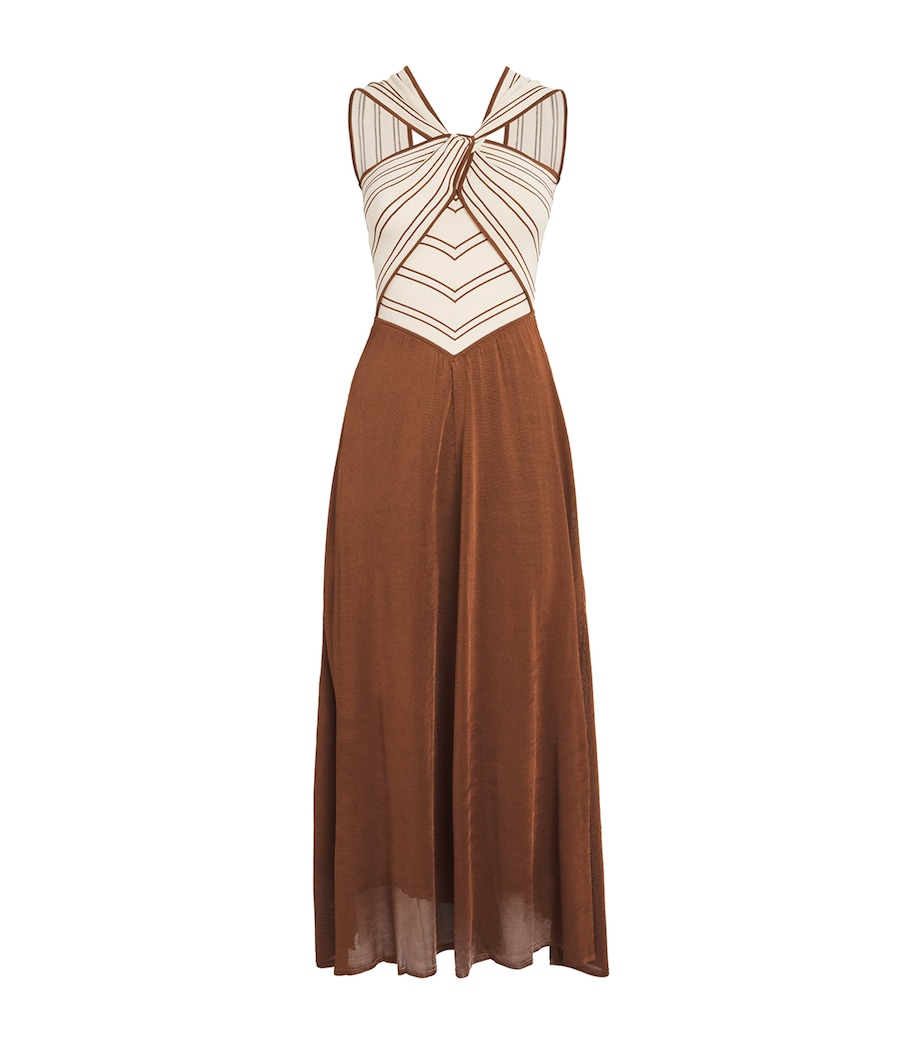Halterneck Hypnotic Midi Dress CREAM/TAN Image 1