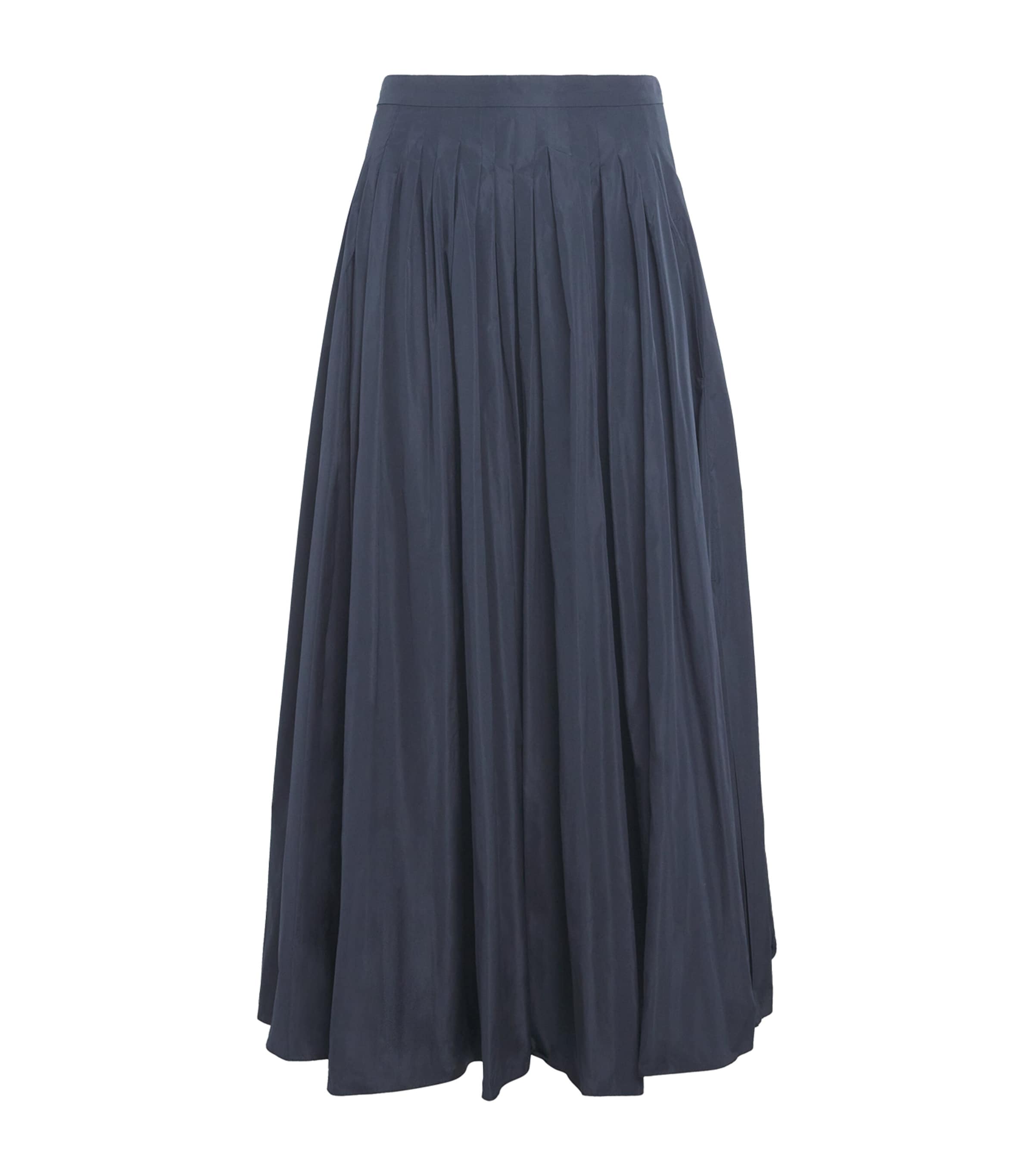 Max Mara Taffeta Pleated Maxi Skirt In Blue