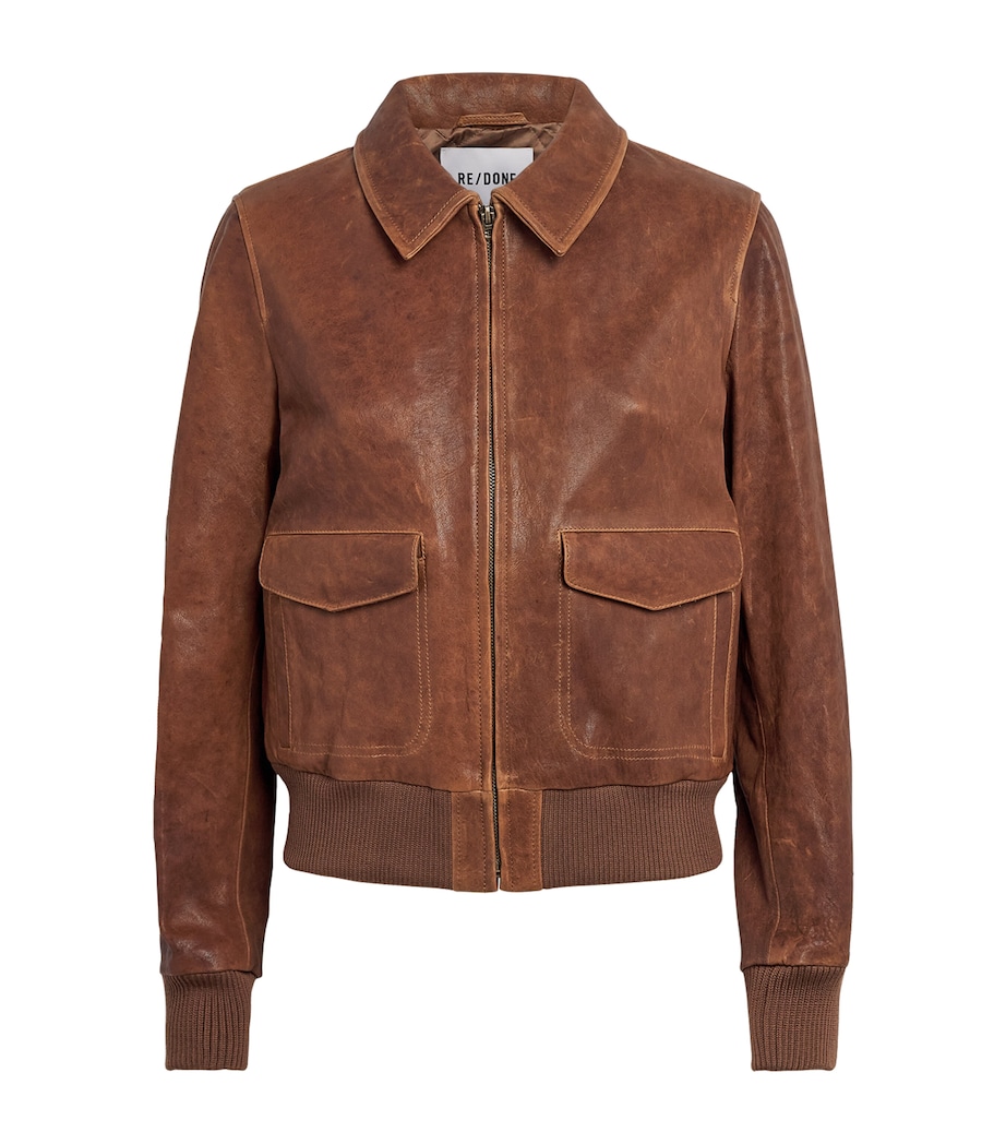 Re-Done Womens Leather Quinn Bomber Jacket Cognac Image 1