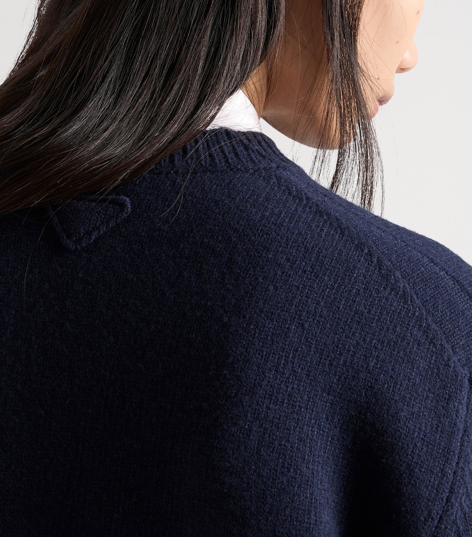 Prada Womens Wool Elbow-Patch Sweater Blue Image 6