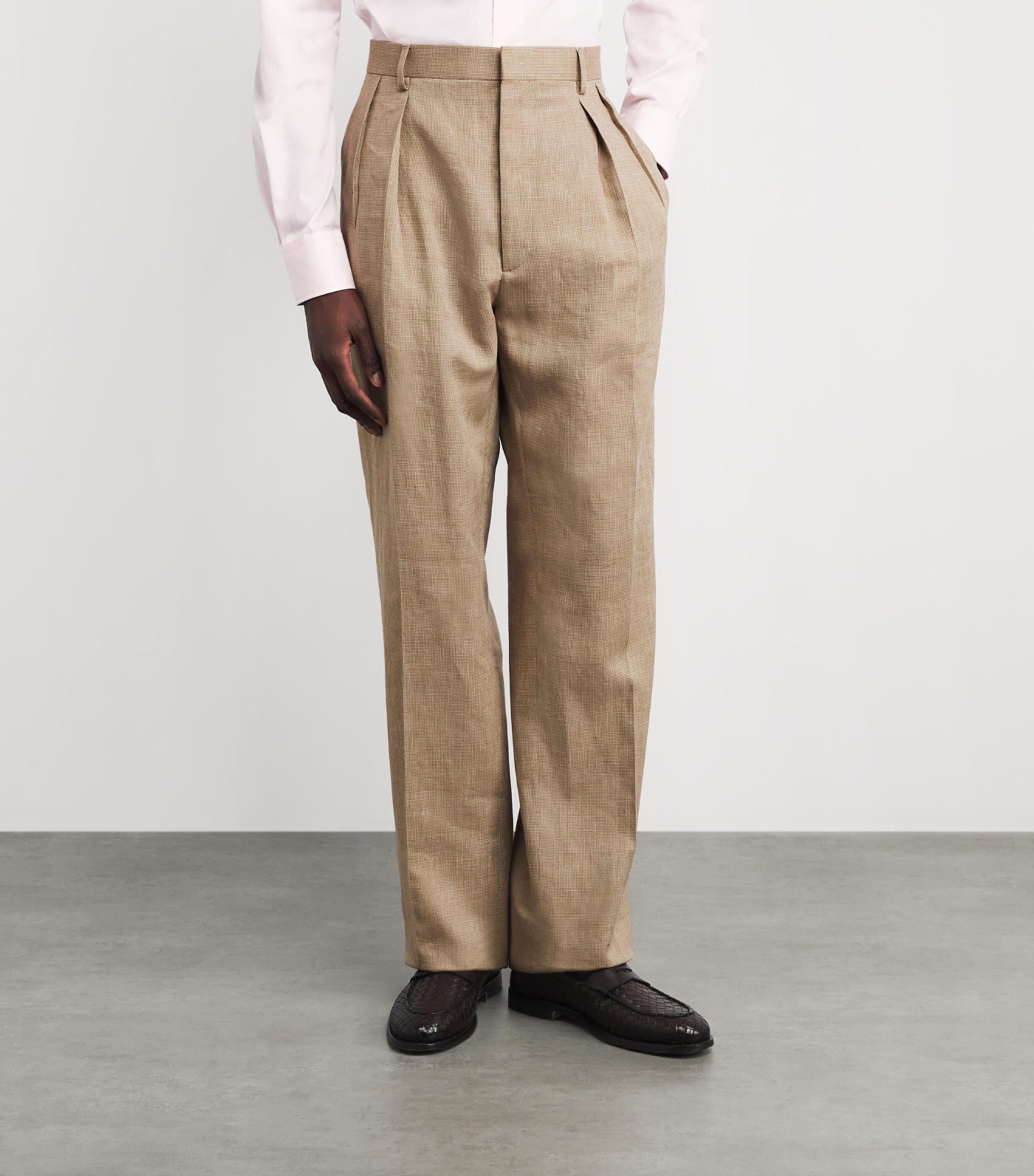 Ralph Lauren Purple Label Mens Linen-Silk-Cotton Tailored Trousers Khaki Mu Image 4