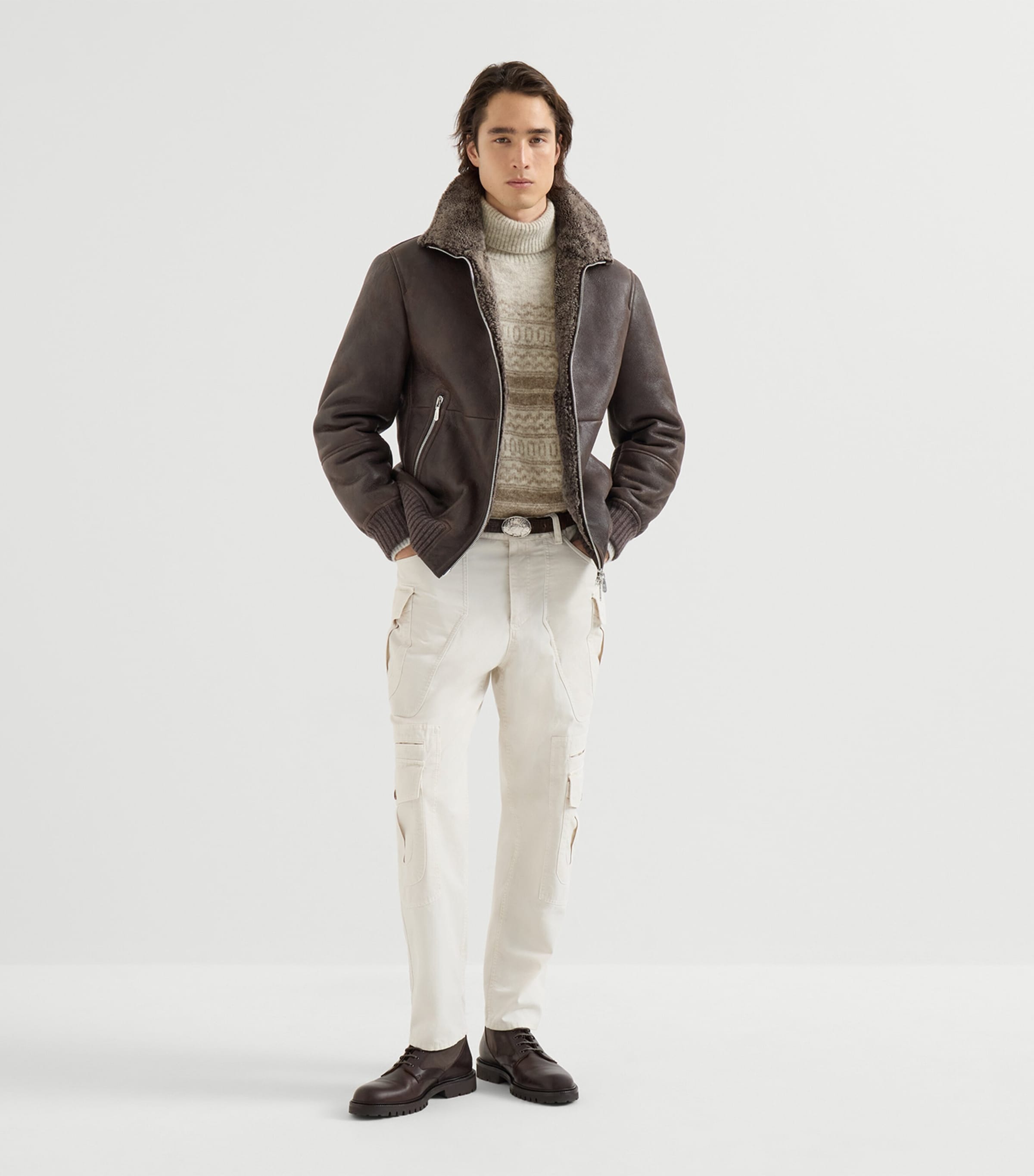 Brunello Cucinelli Mens Shearling Bomber Jacket Image 5