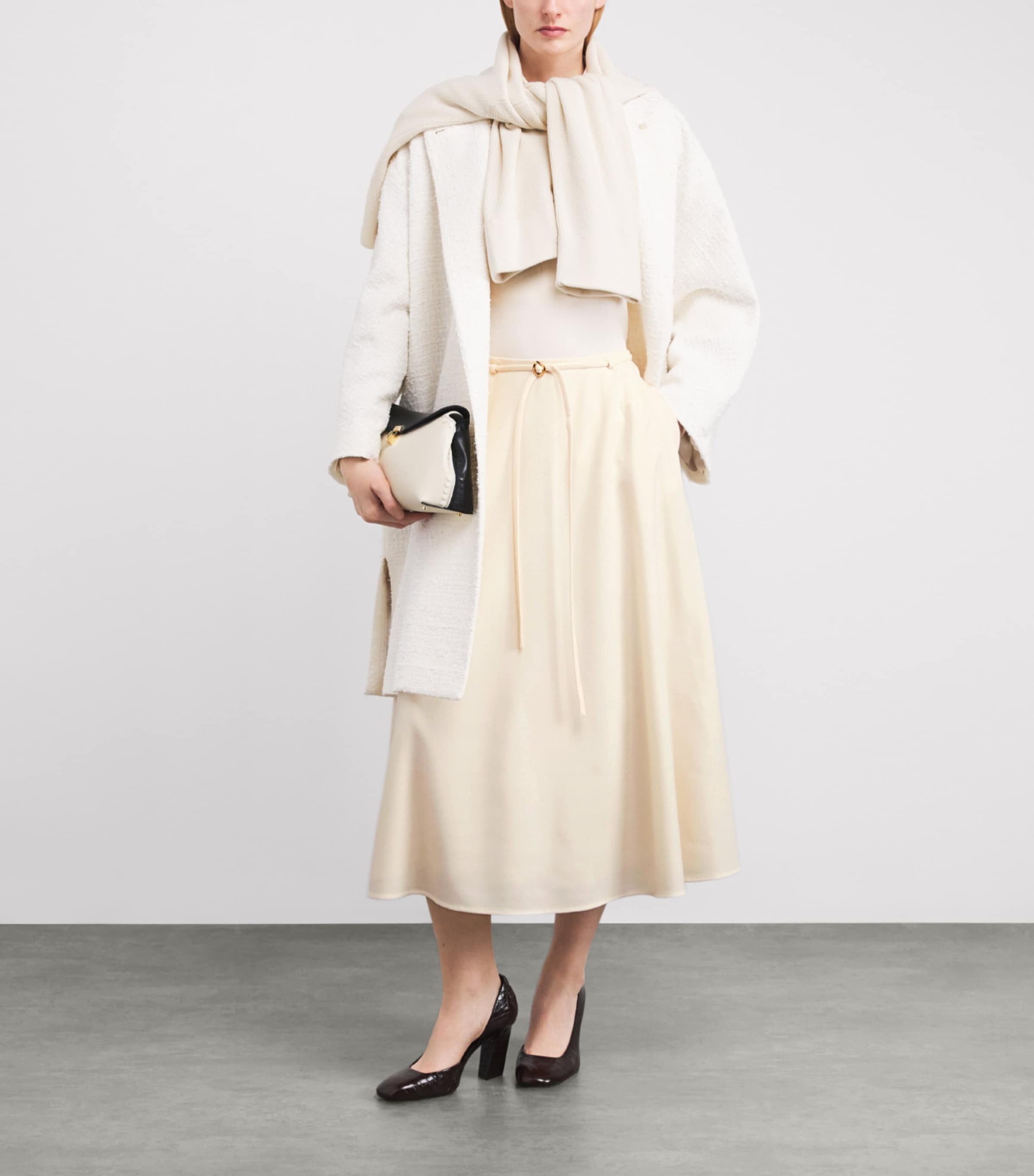 Virgin Wool A-Line Midi Skirt N08 IVORY - BUTTER Image 2