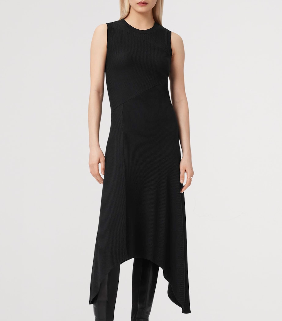 AllSaints Womens Stretch-Cotton Gia Midi Dress Black Image 3