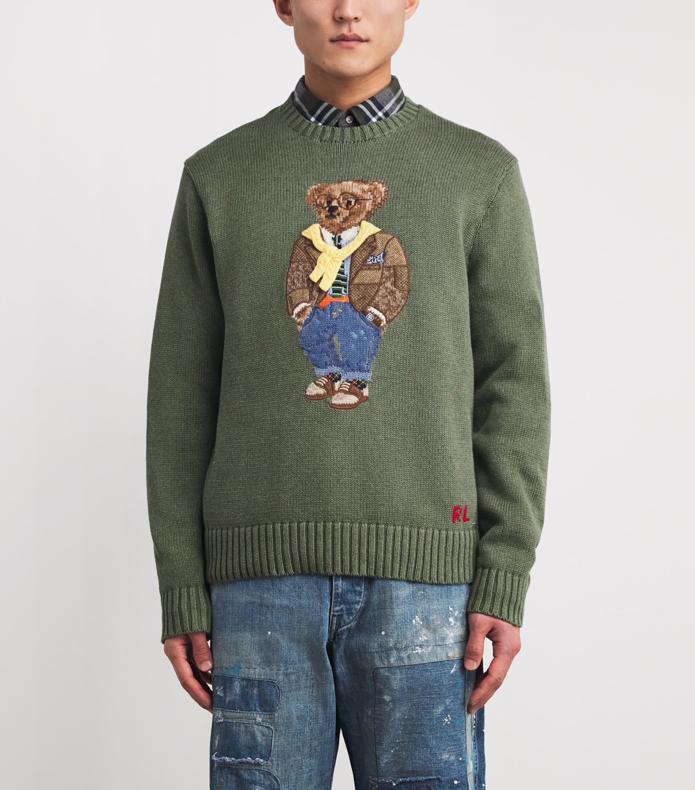 Cotton Embroidered Polo Bear Sweater GREY HEATHER Image 3