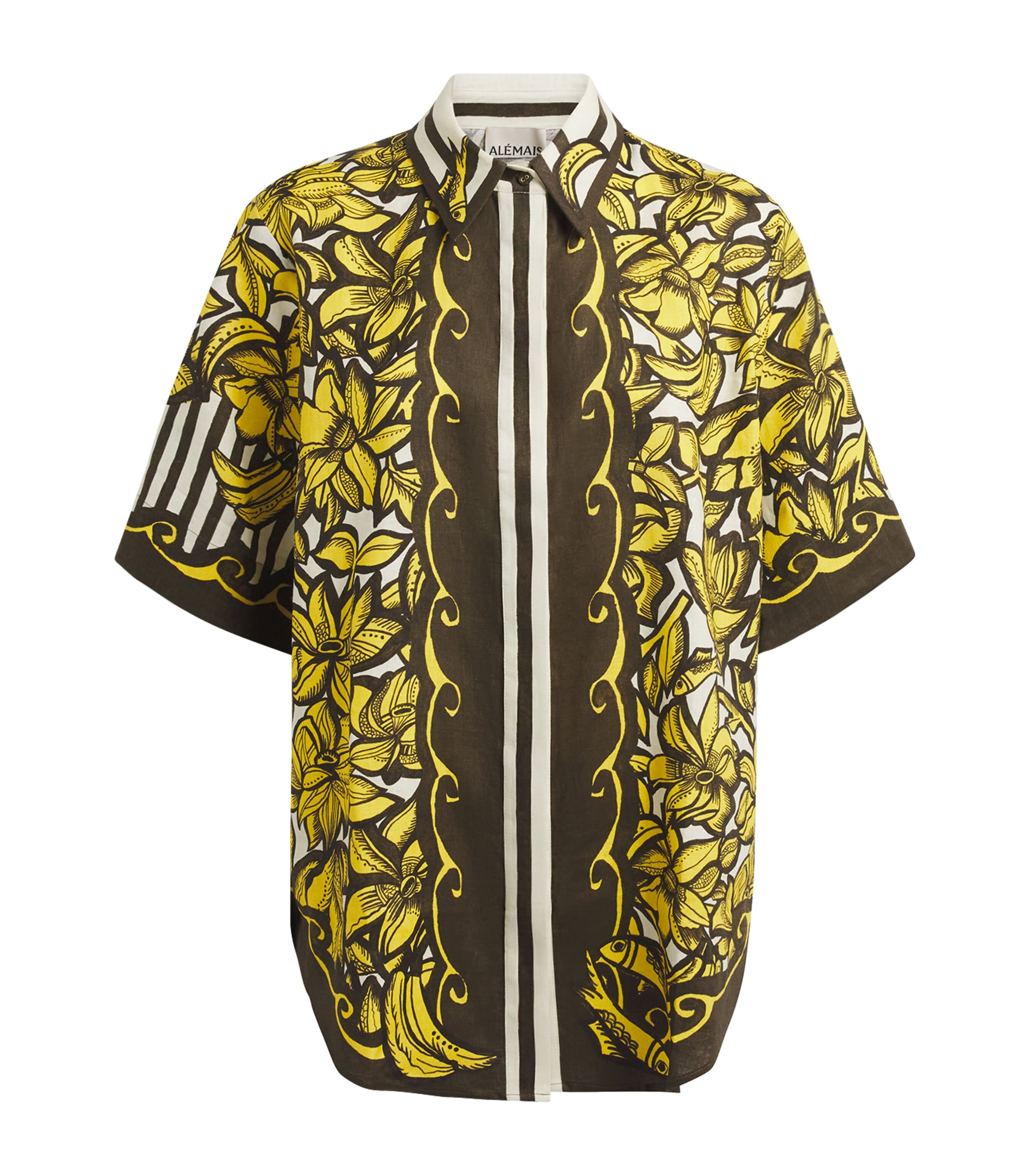 ALEMAIS Womens Hemp Printed Mona Shirt Yellow Image 1