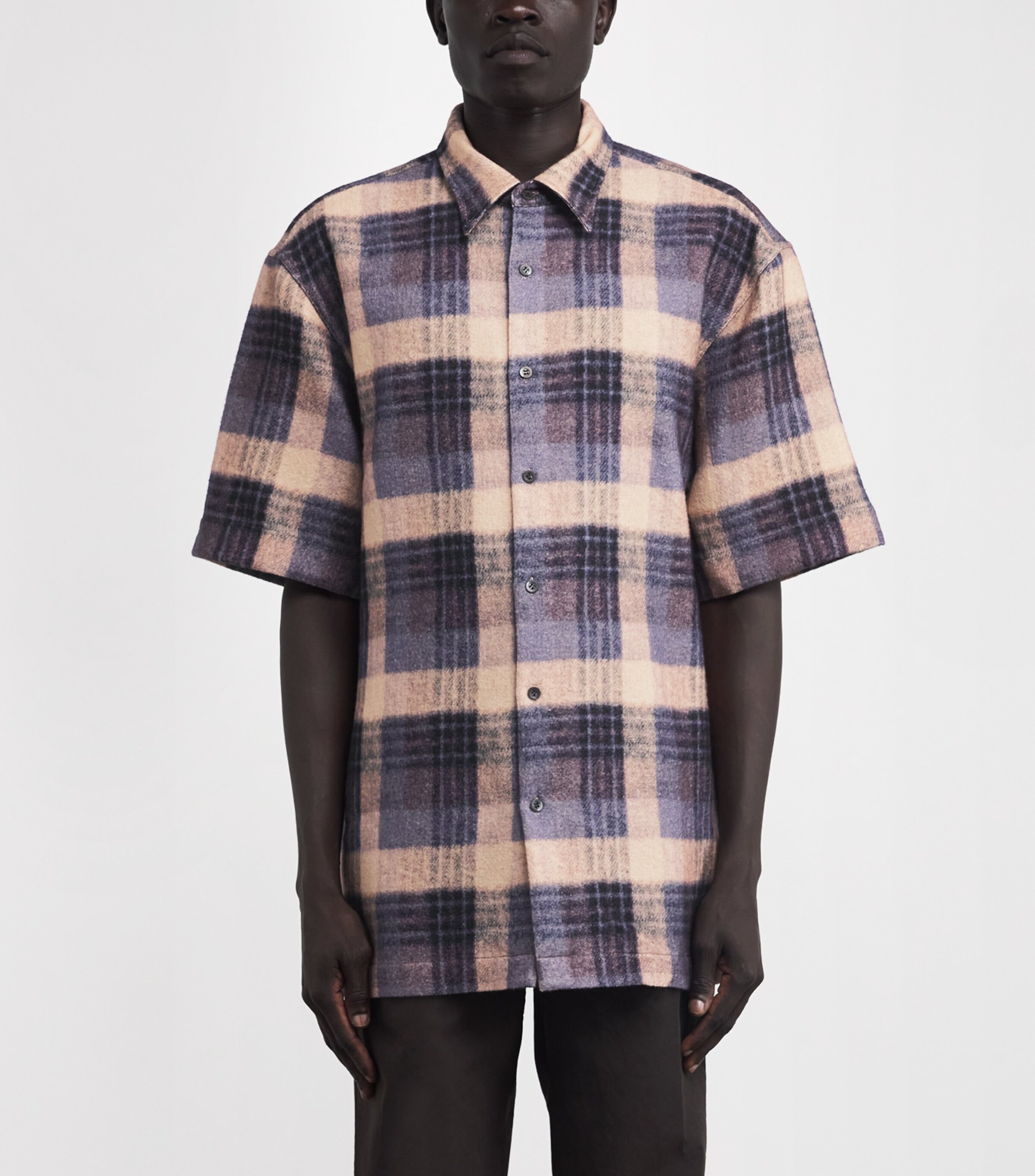 Wool Check Short-Sleeve Shirt LILAC Image 3