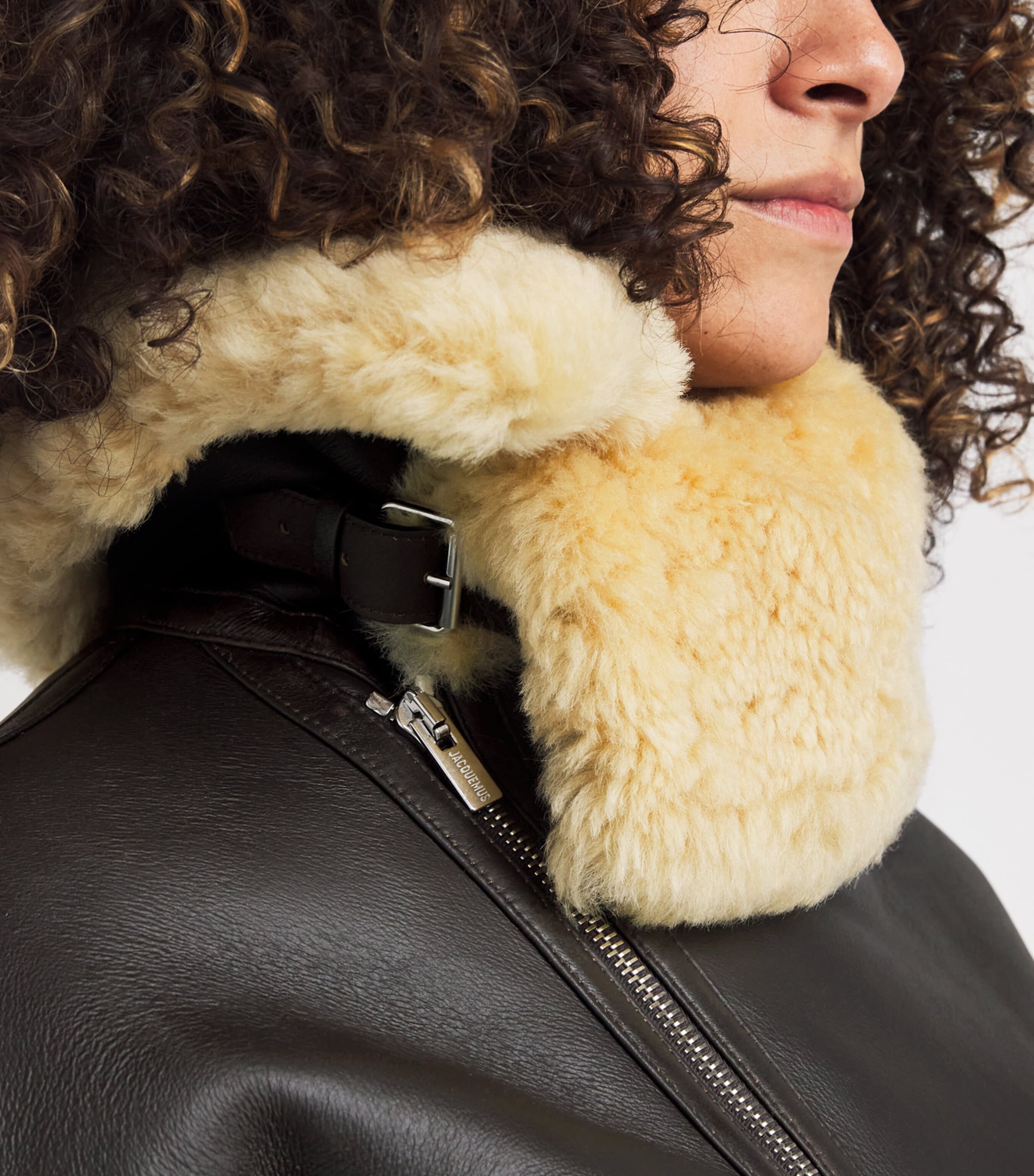 Jacquemus Brown Shearling-Trim Aviator Leather Jacket | Harrods US