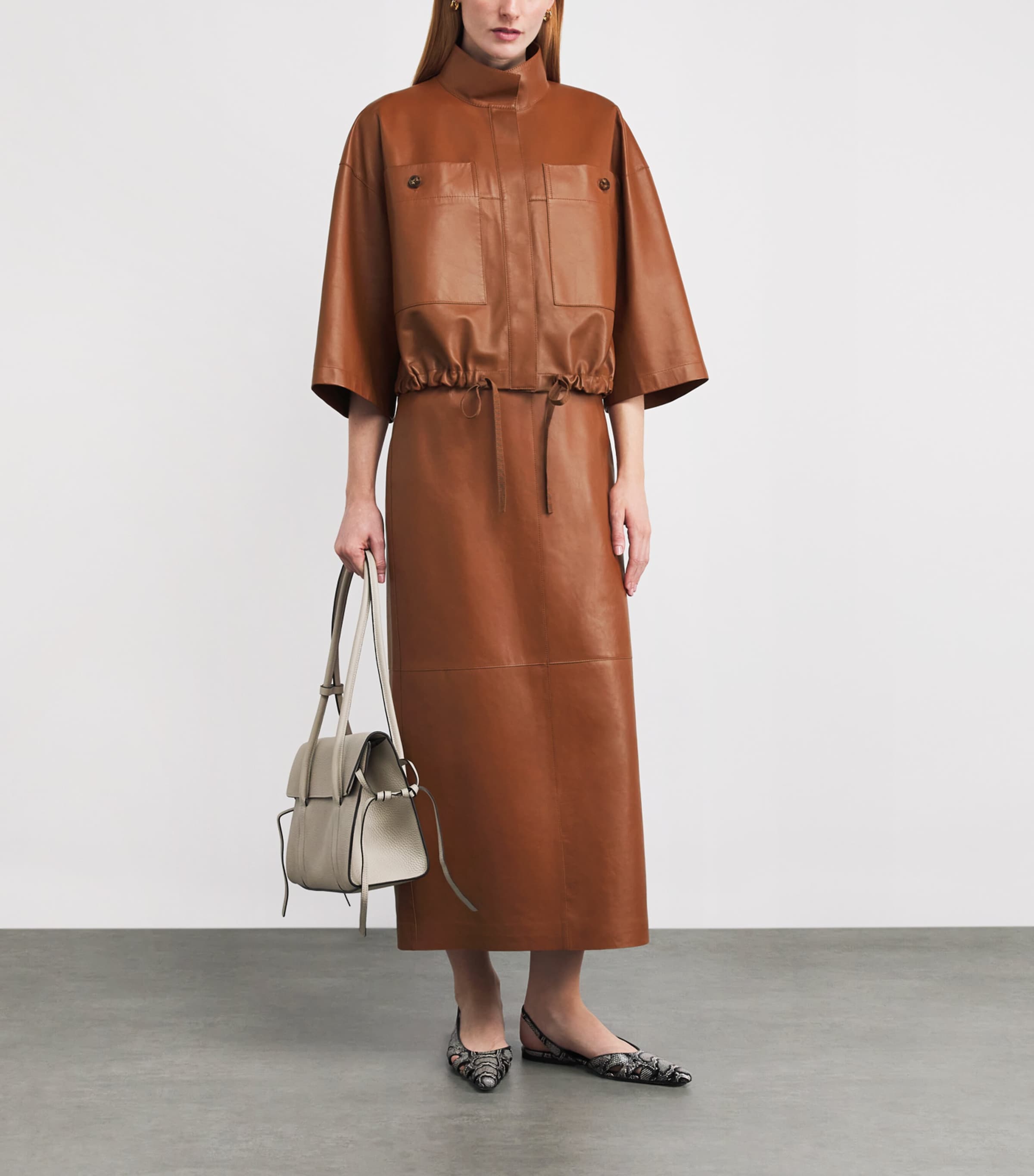 Lafayette 148 Womens Lambskin Midi Skirt Copper Image 2
