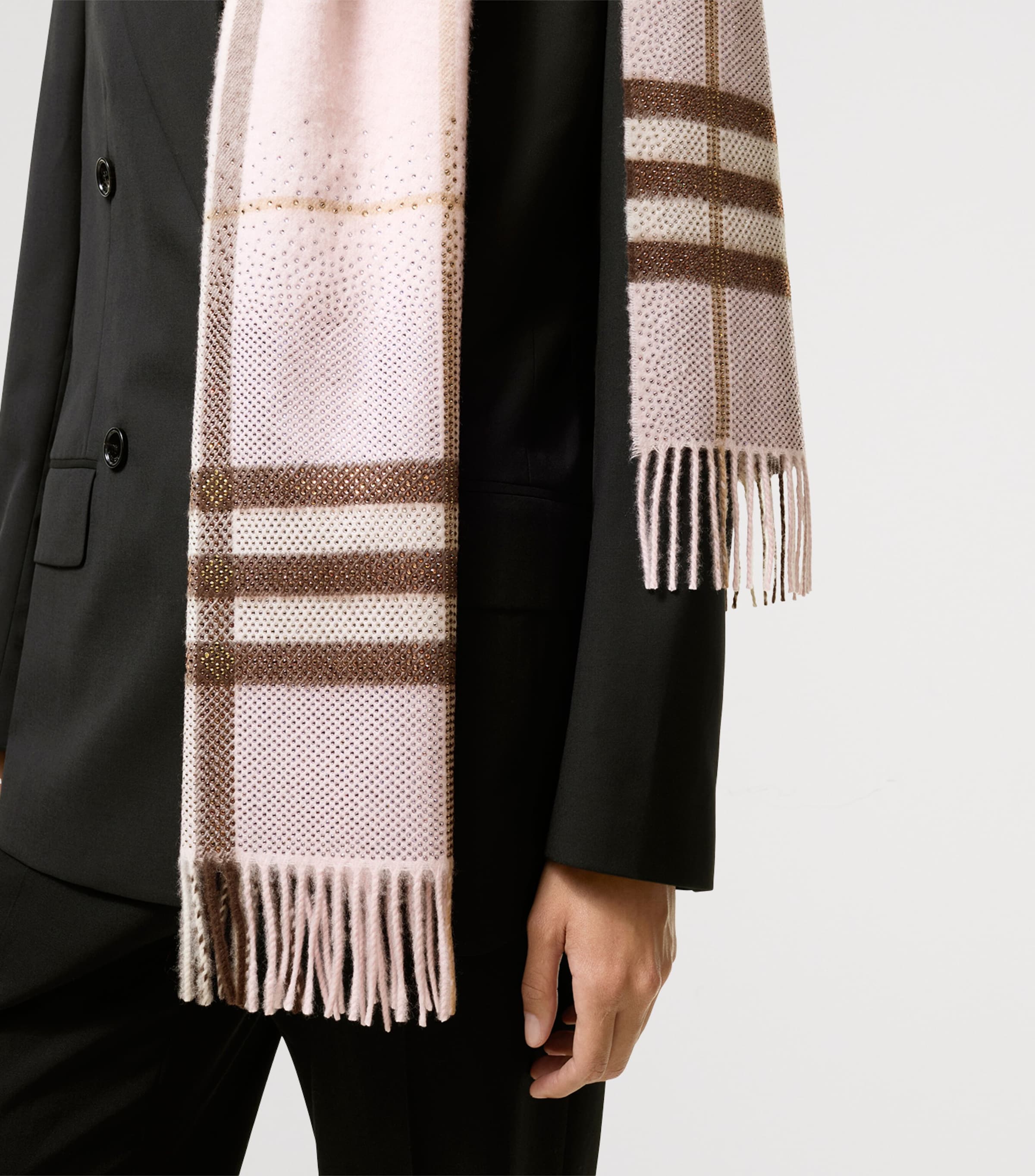 Burberry Cashmere Embellished Check Scarf Bow Pink Image 3
