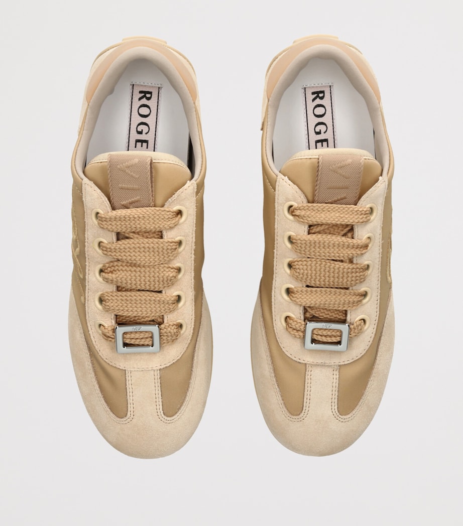 Suede-Satin Viv Low-Top Sneakers TAN Image 4