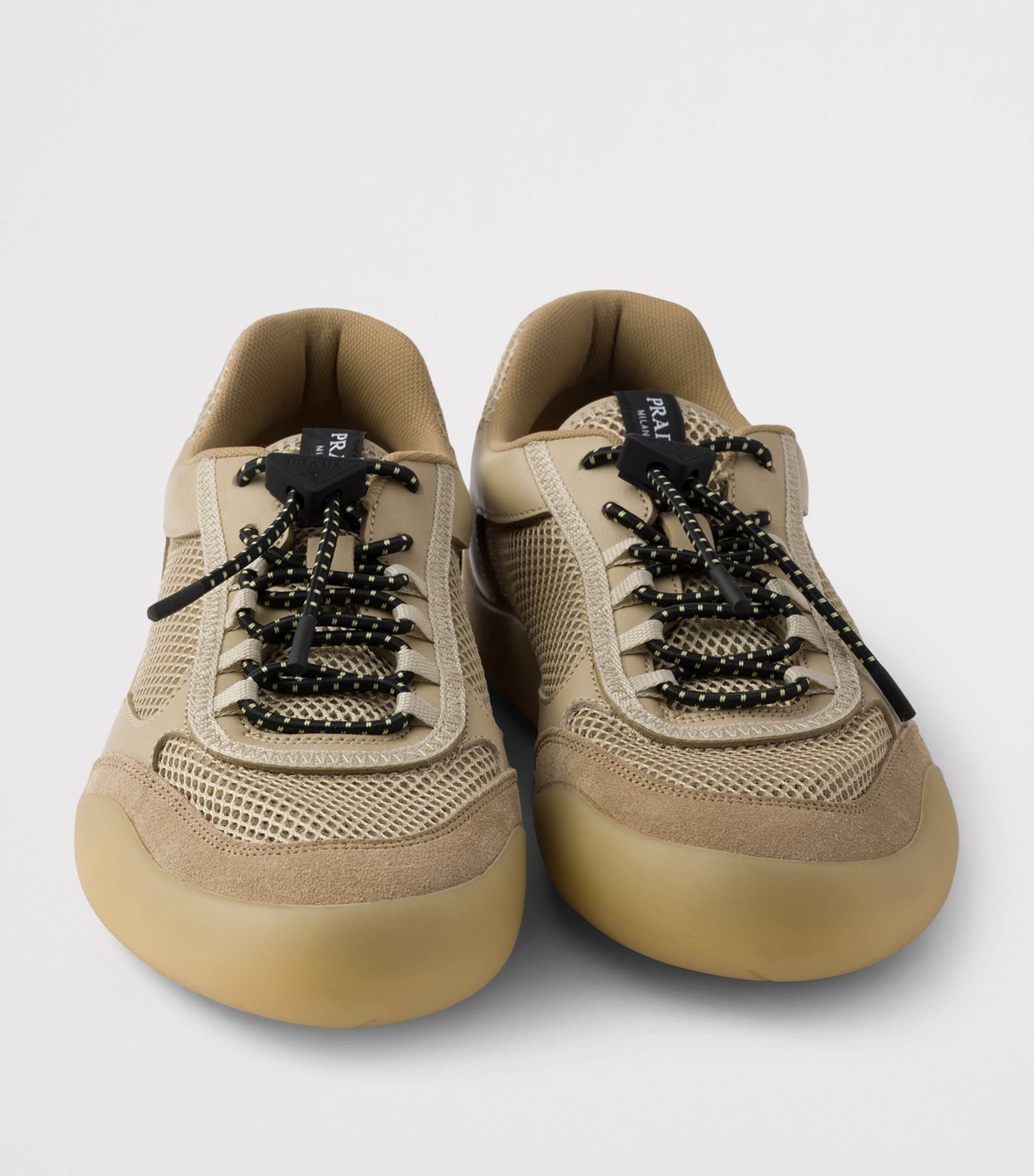 Prada Leather-Mesh Speedrock Sneakers Neutral Image 7