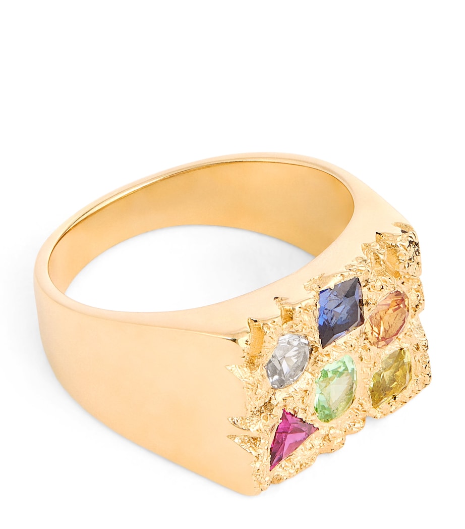Gold and Sapphire Cottage Rose Garden Signet Ring GOLD (375) Image 1