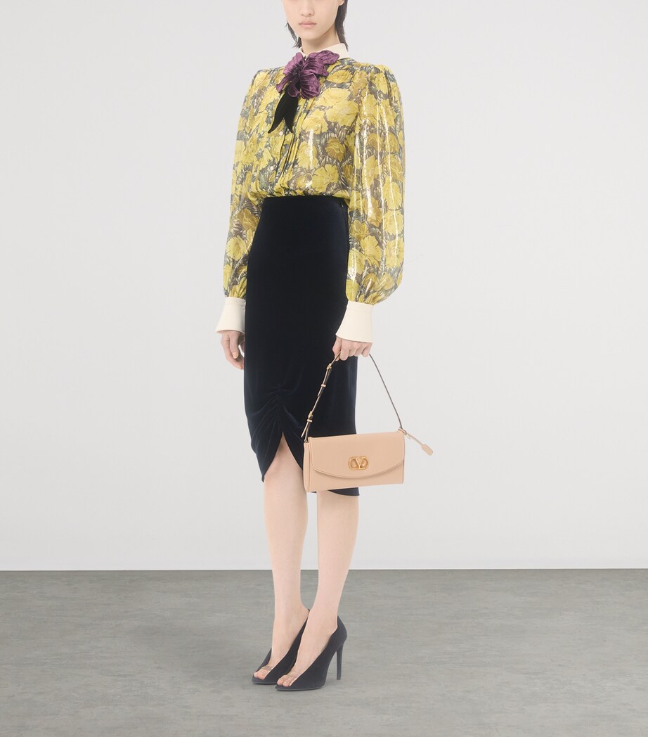 Valentino Womens Velvet Gathered Midi Skirt Image 5