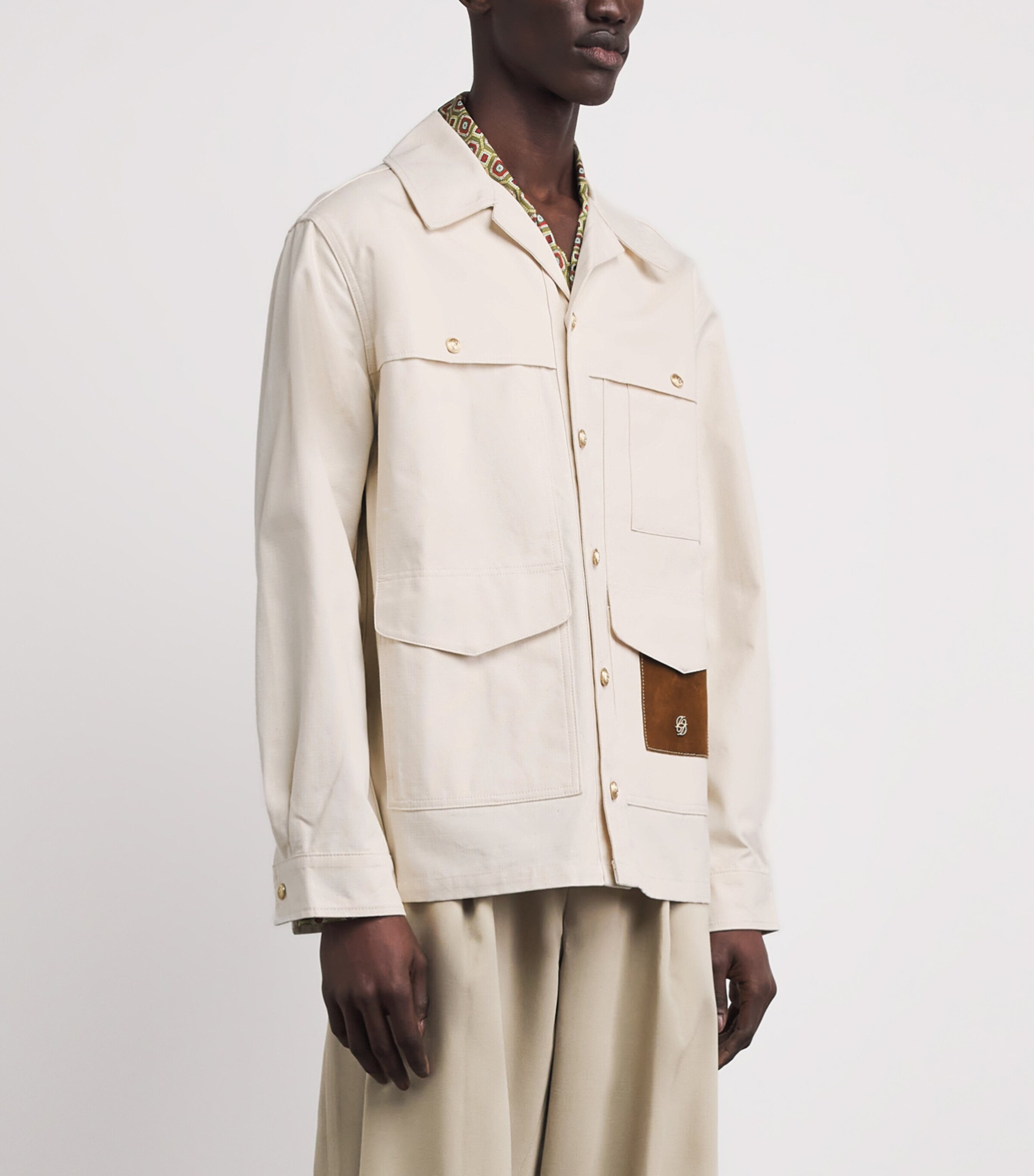 Drôle De Monsieur Mens Cotton Four-Pocket Overshirt Off White Image 4