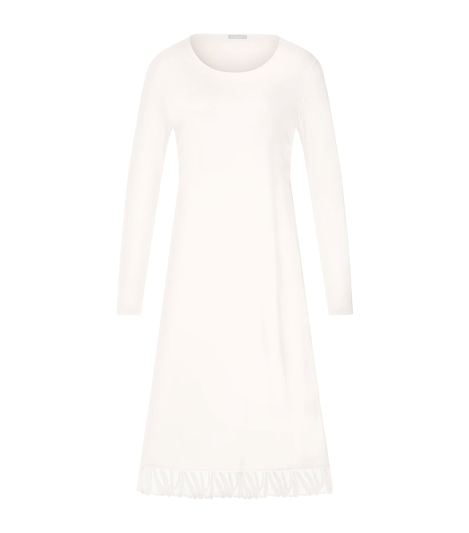 Hanro Womens Cotton Long-Sleeve Nightdress Off White Image 1