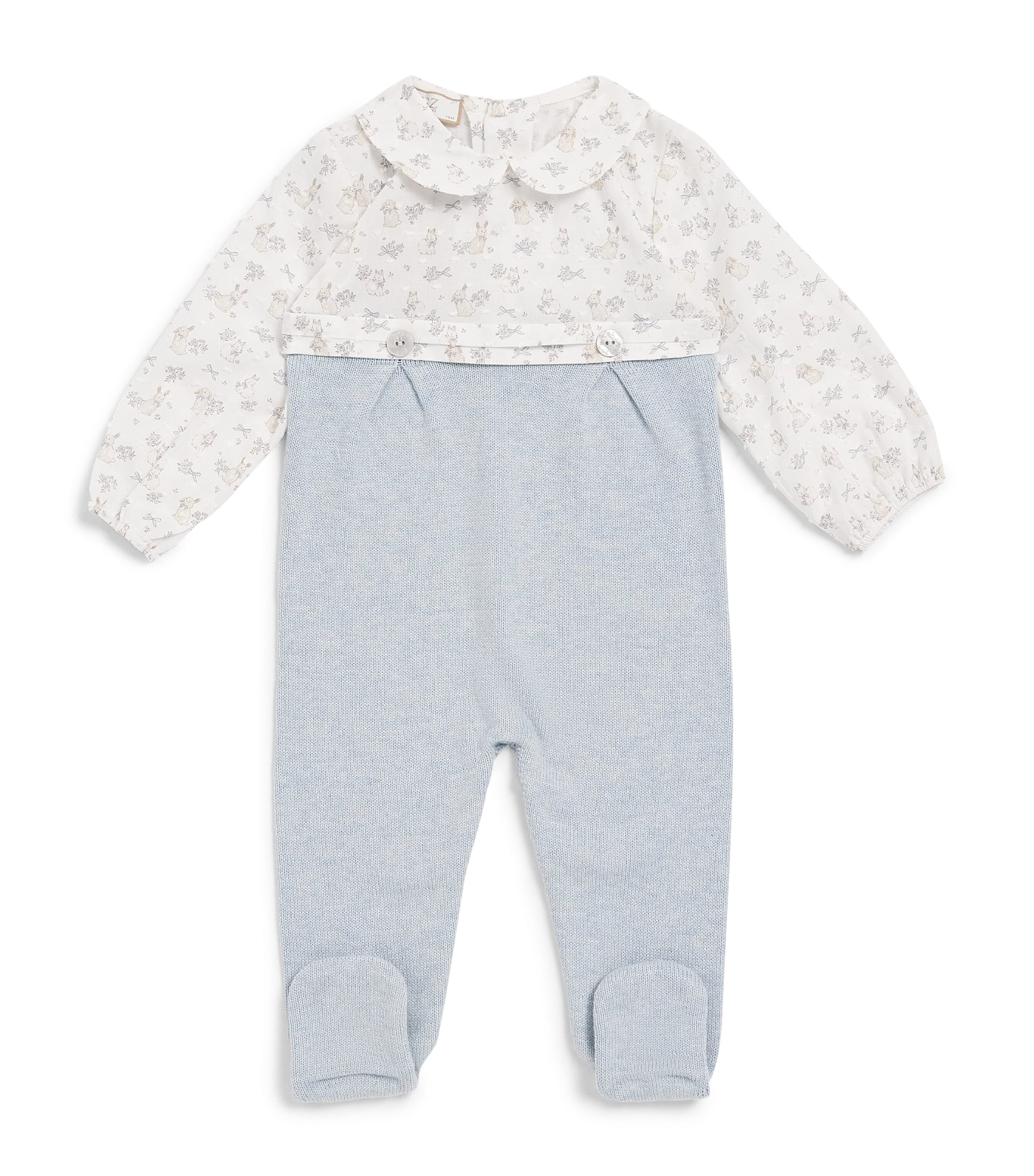 Paz Rodriguez Cotton Knit All-In-One (0-12 Months) Chalk Blue Image 1