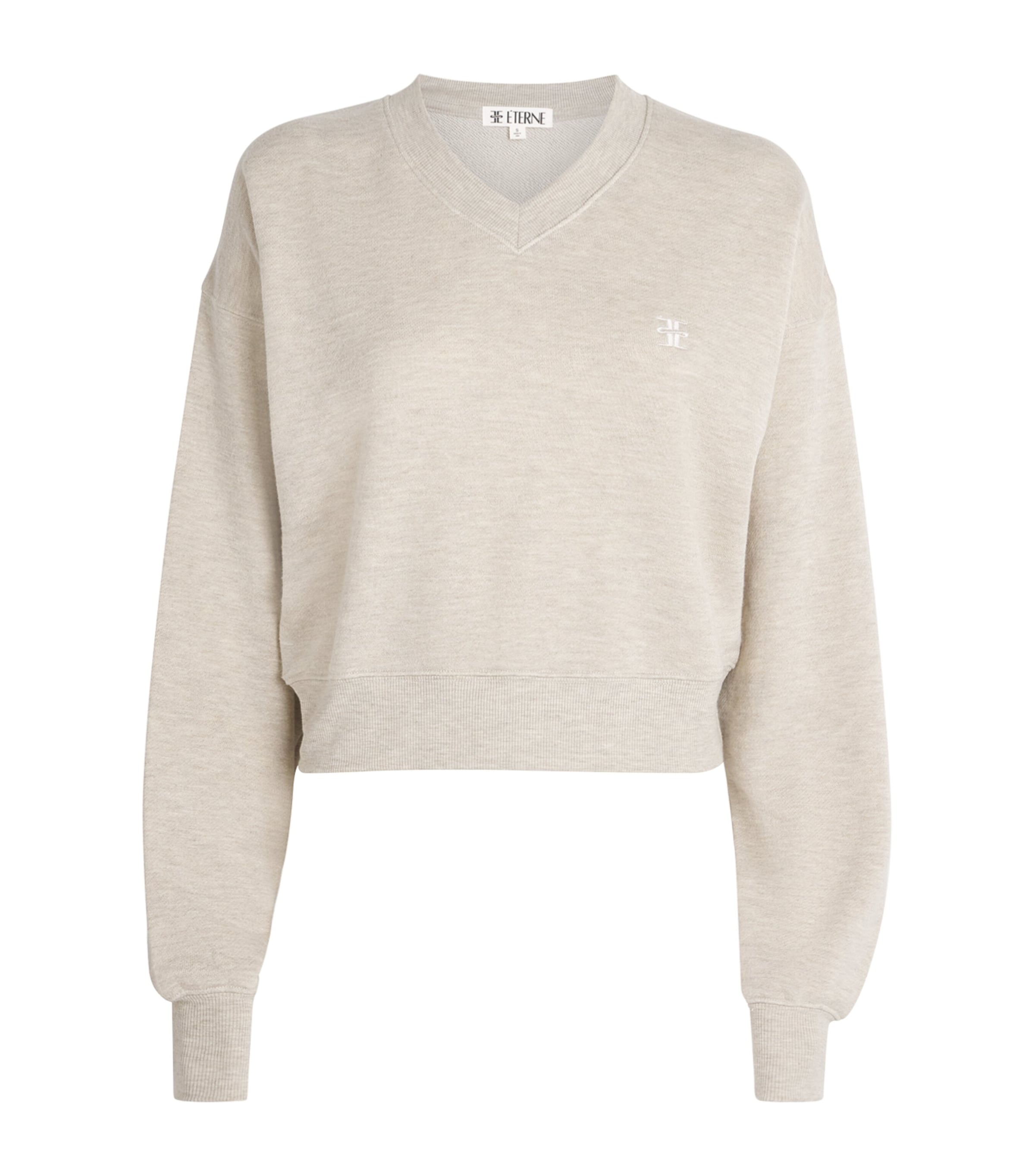 ÉTERNE Womens Cotton French Terry Cropped Sweatshirt Hoat Heather Oatmeal Image 1