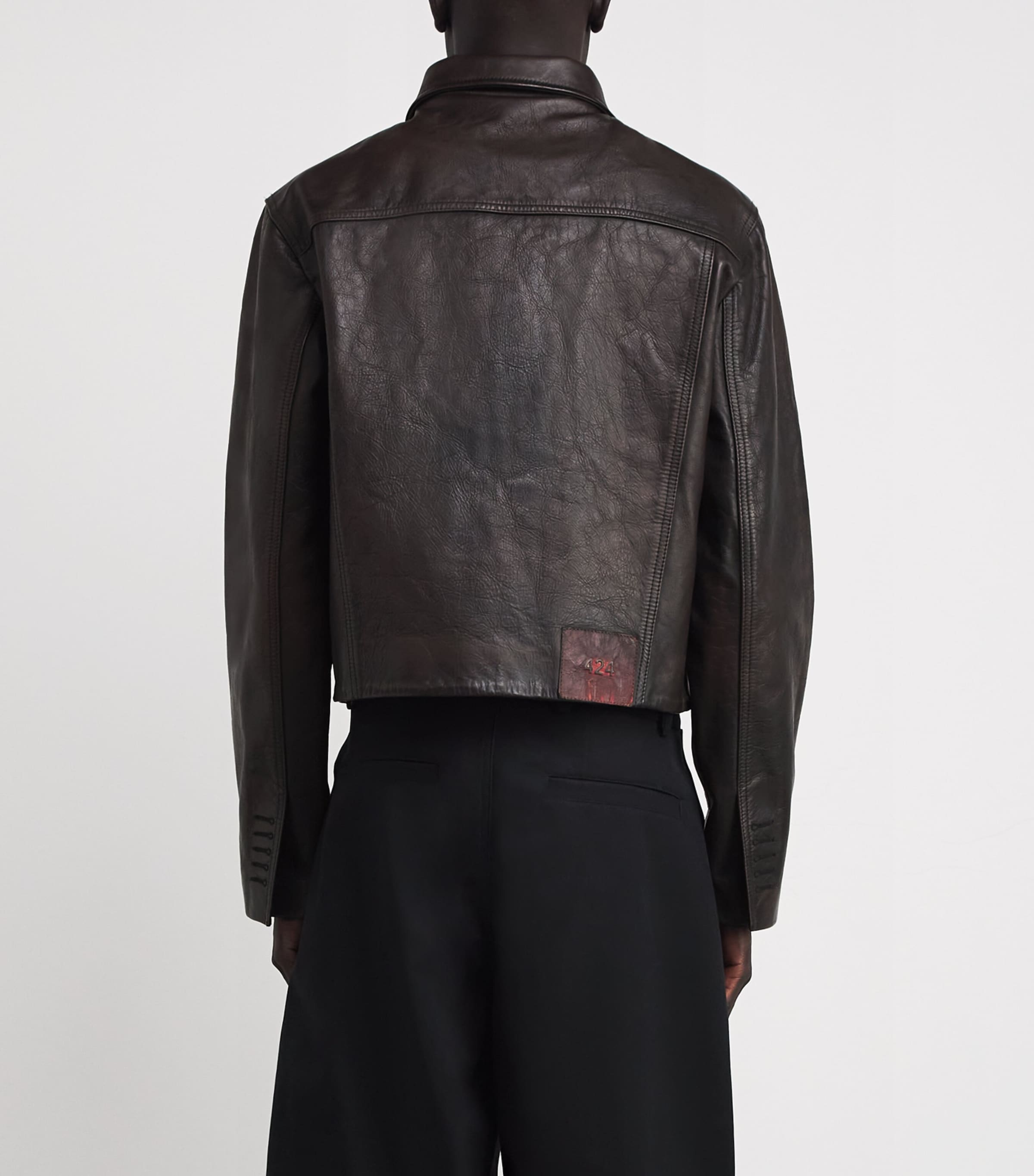 Leather Trucker Jacket BLACK & BROWN Image 4