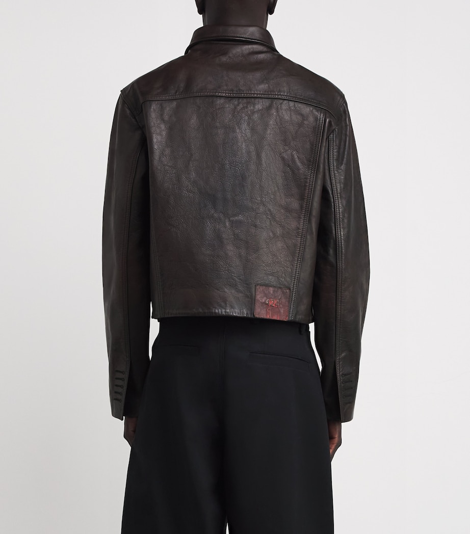 Leather Trucker Jacket BLACK & BROWN Image 4