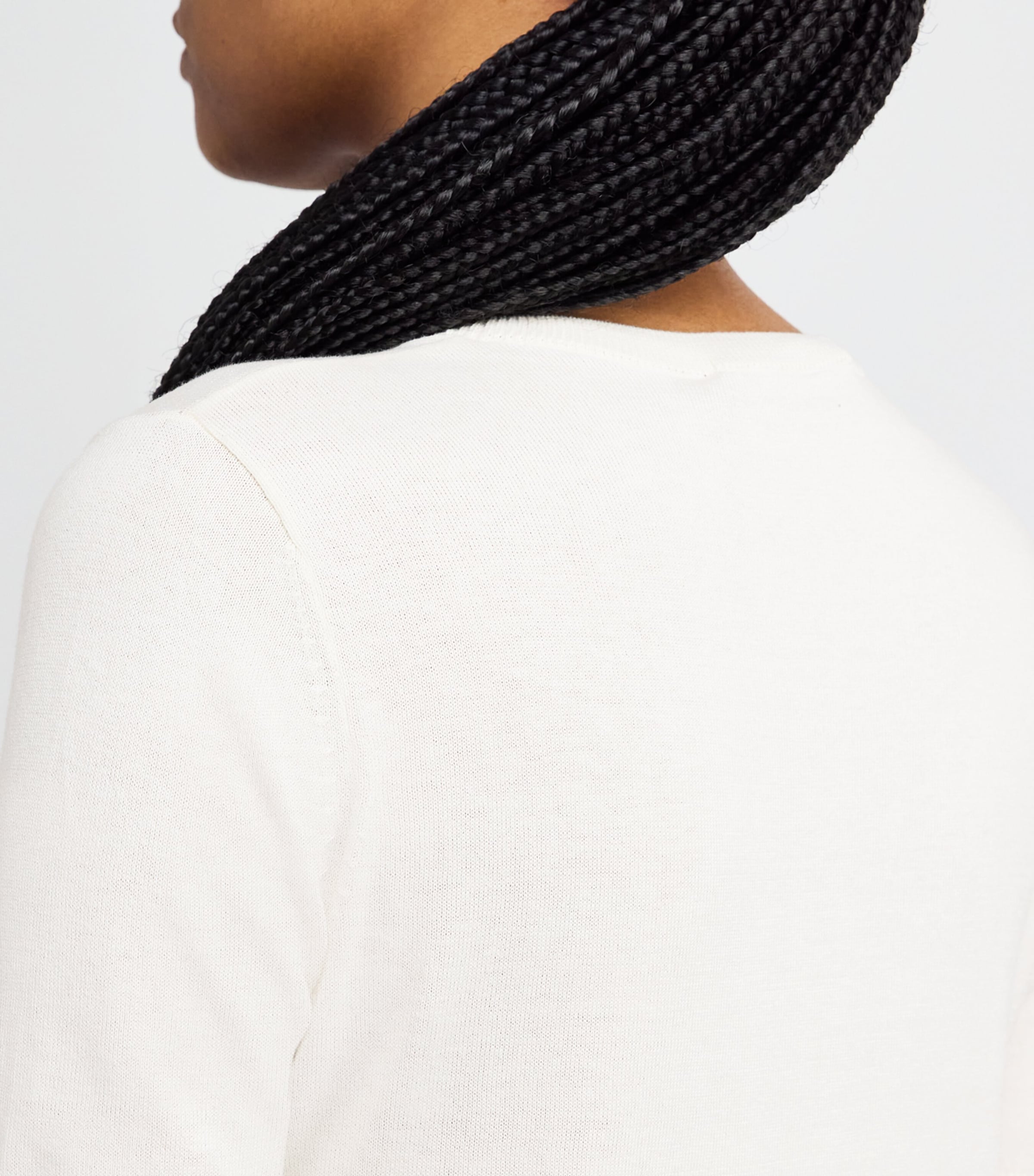 Silk-Cotton Ribbed-Trim T-Shirt WHITE Image 6