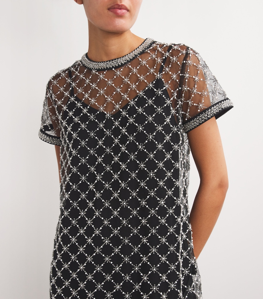 Mesh Beaded Mini Dress BLACK Image 6