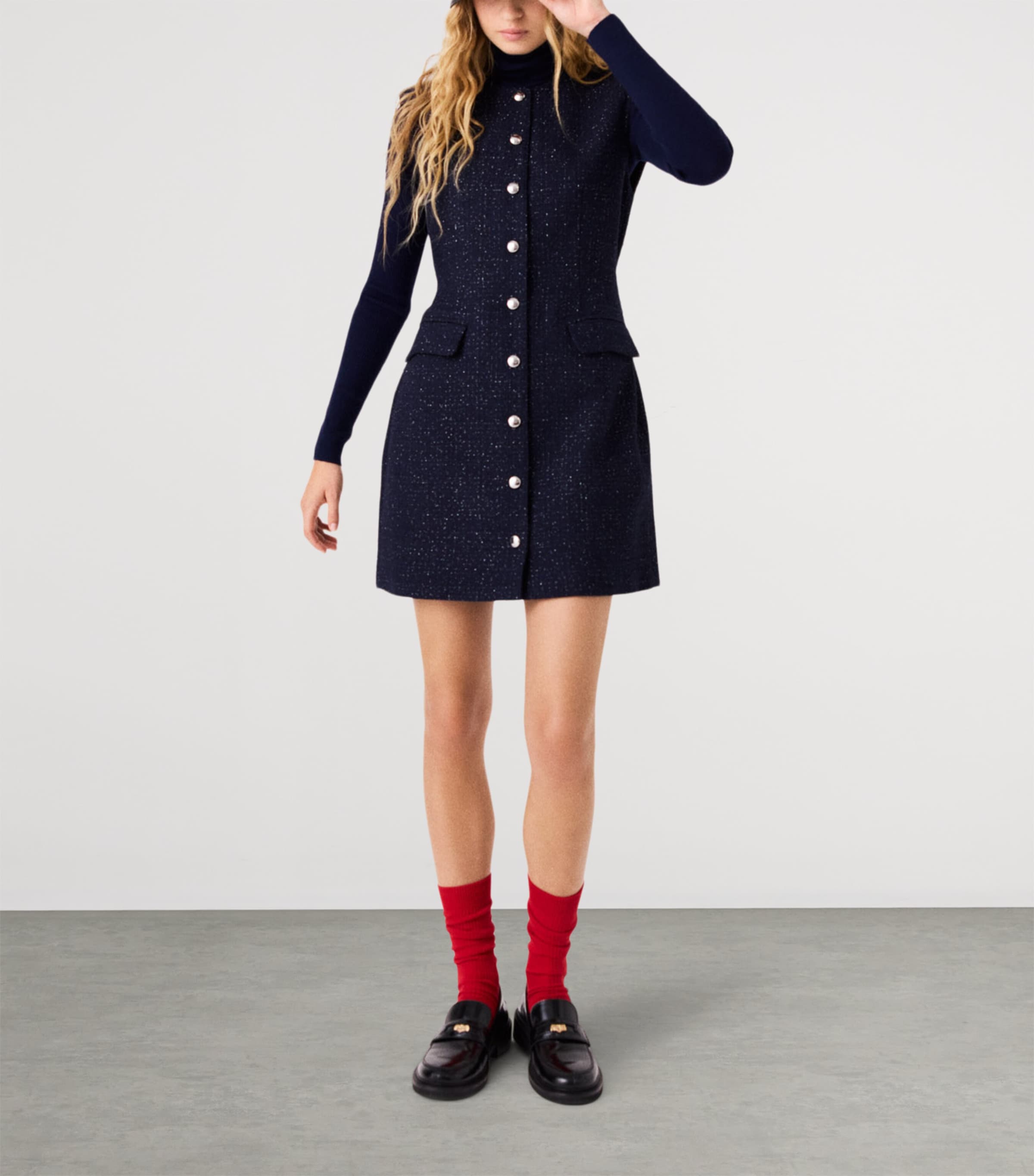 Maje Womens Lurex Tweed Mini Dress Navy Image 5