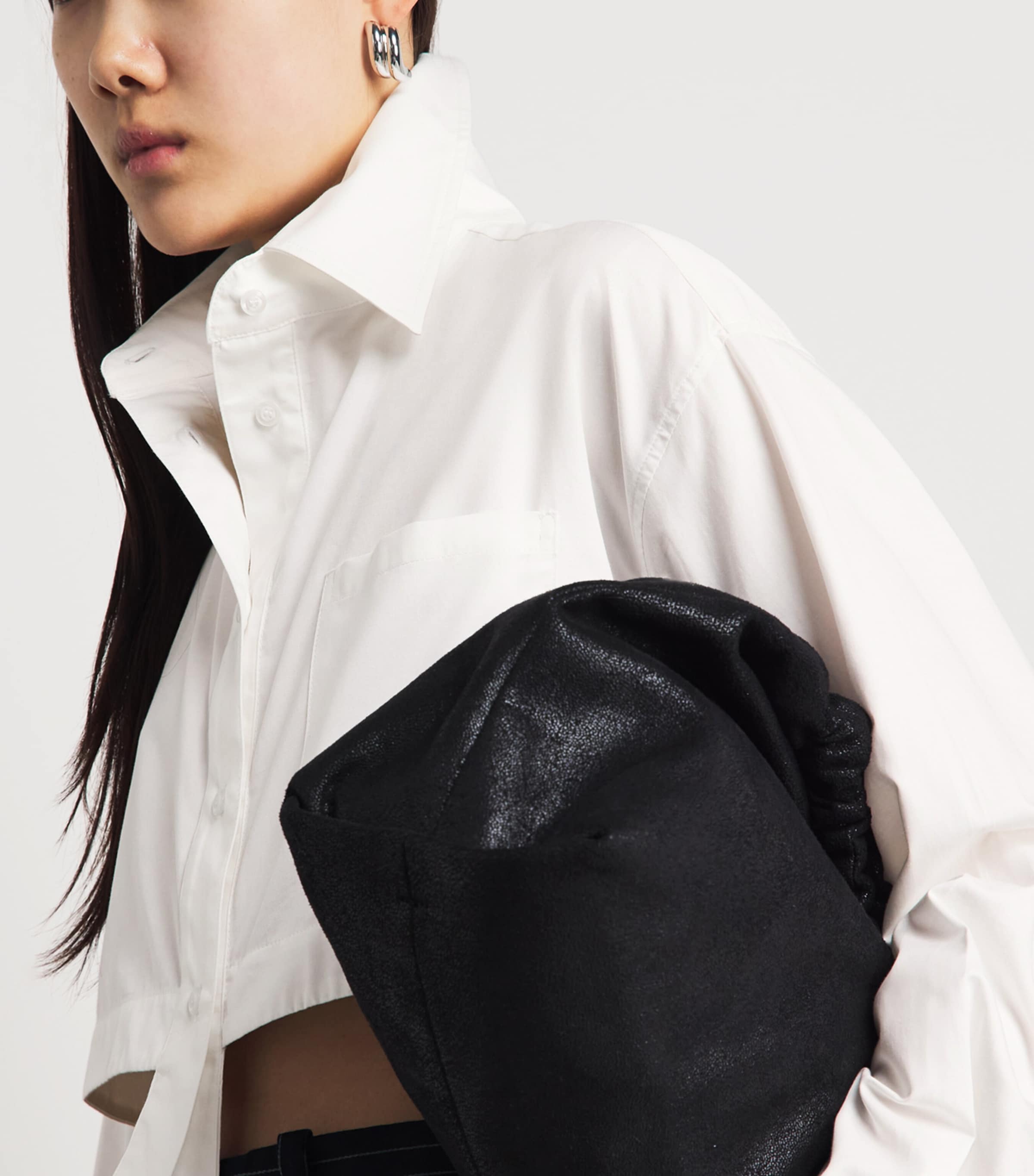 LATE FOR WORK Womens Cotton Deconstructed Cropped Shirt Wht_bblu Image 3
